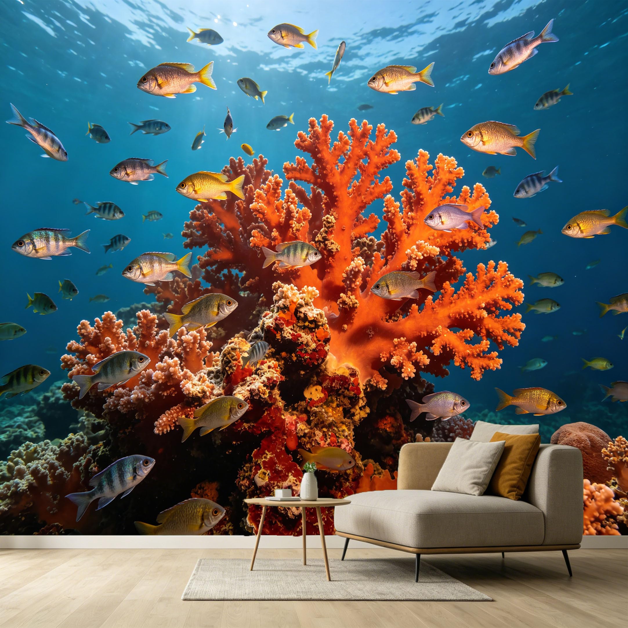 Custom Size Wall Murals Ocean Marine Tropical Coral Reef Vibrant Underwater Fish Scene SelfAdhesive Wall Fabric Removable Large Wallpaper for Photo Living Room