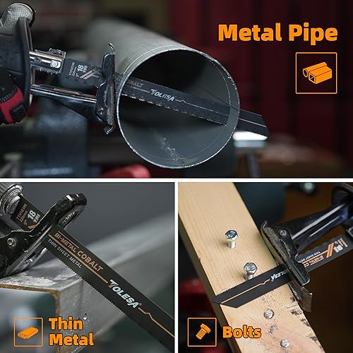 Miniatura 6 de TOLESA Hojas de sierra sawzall bimetálicas para corte de metal de 9 pulgadas y 18 Tpi, hojas de sierra recíproca M42 con cobalto para corte fino de