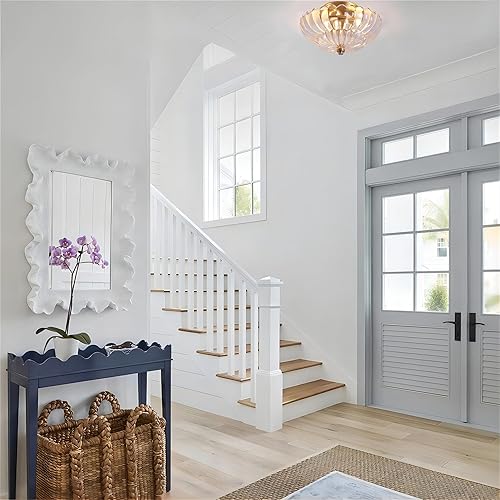 Miniatura 6 de Lámpara de Techo Semiempotrada, Luminarias de Techo Cercanas al Techo de Cristal Transparente Festoneado con 2 Luces, Luminarias Vintage Doradas