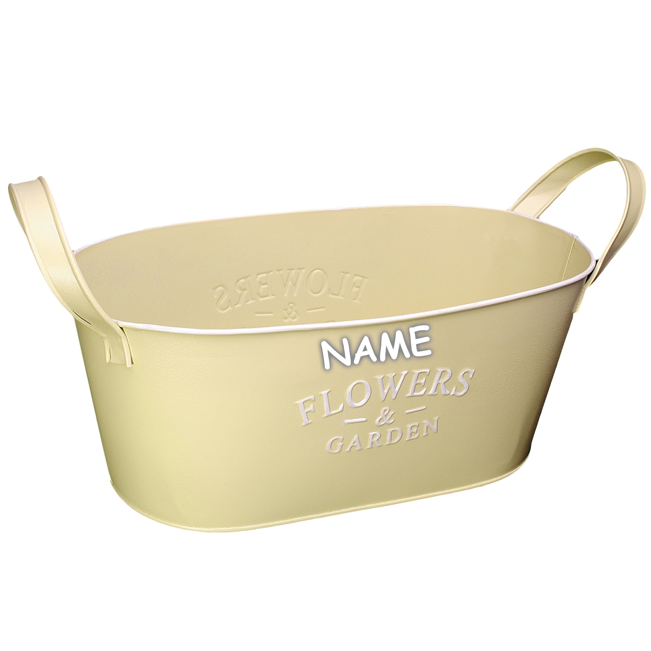 Blumentopf Aus Metall – Ovaler Pflanzkübel Mit Henkeln, Frostsicher & Wasserdicht, Individuell Mit Namen Gravierbar, Farbe Weiß/creme (28 Cm, 2,7 Liter)