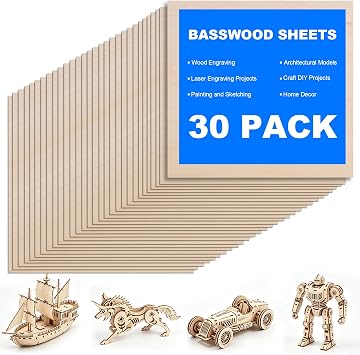 30 Pack 15.7"x15.7"1/8" 3mm Basswood Sheets for Laser Cutting | Plywood Unfinished Wood Craft DIY decorations and architectural models, painting, carving, handicrafts,woodworking materials