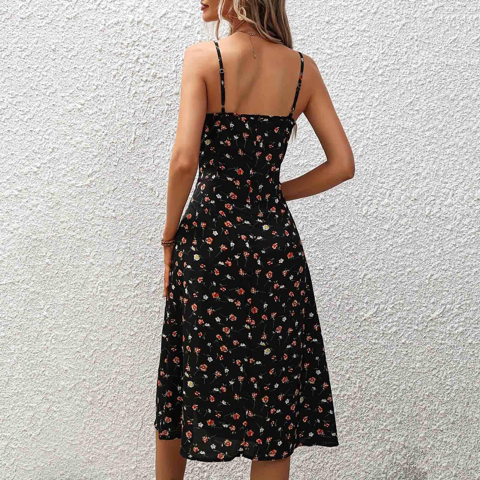 Generico Vestito a Poi - Women' Casual Dre for Summer Sleevele Perfect Leisure Activitie Vestiti Estivi Donna Comodo Abiti Spalline Silhouette Morbida Spacchi Laterali Abito Spiaggia Quotidiano S-XXL