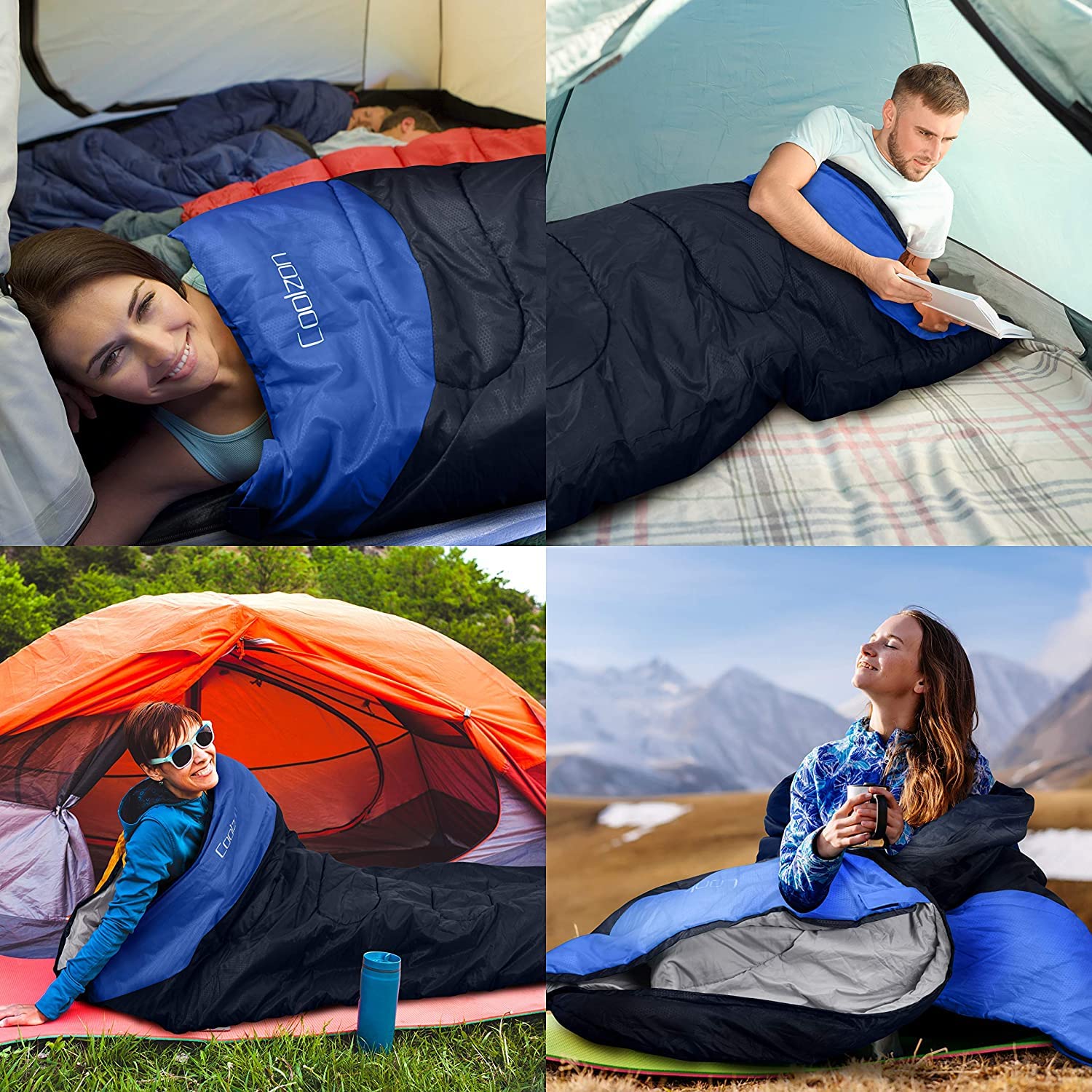 Coolzon Schlafsack Outdoor für Camping 3-4 Jahreszeiten, Erwachsene Deckenschlafsack Kleines Packmaß Ultraleicht Tragetasche, Weich Dick und Warm für Outdoor Camping, Reise, Wandern