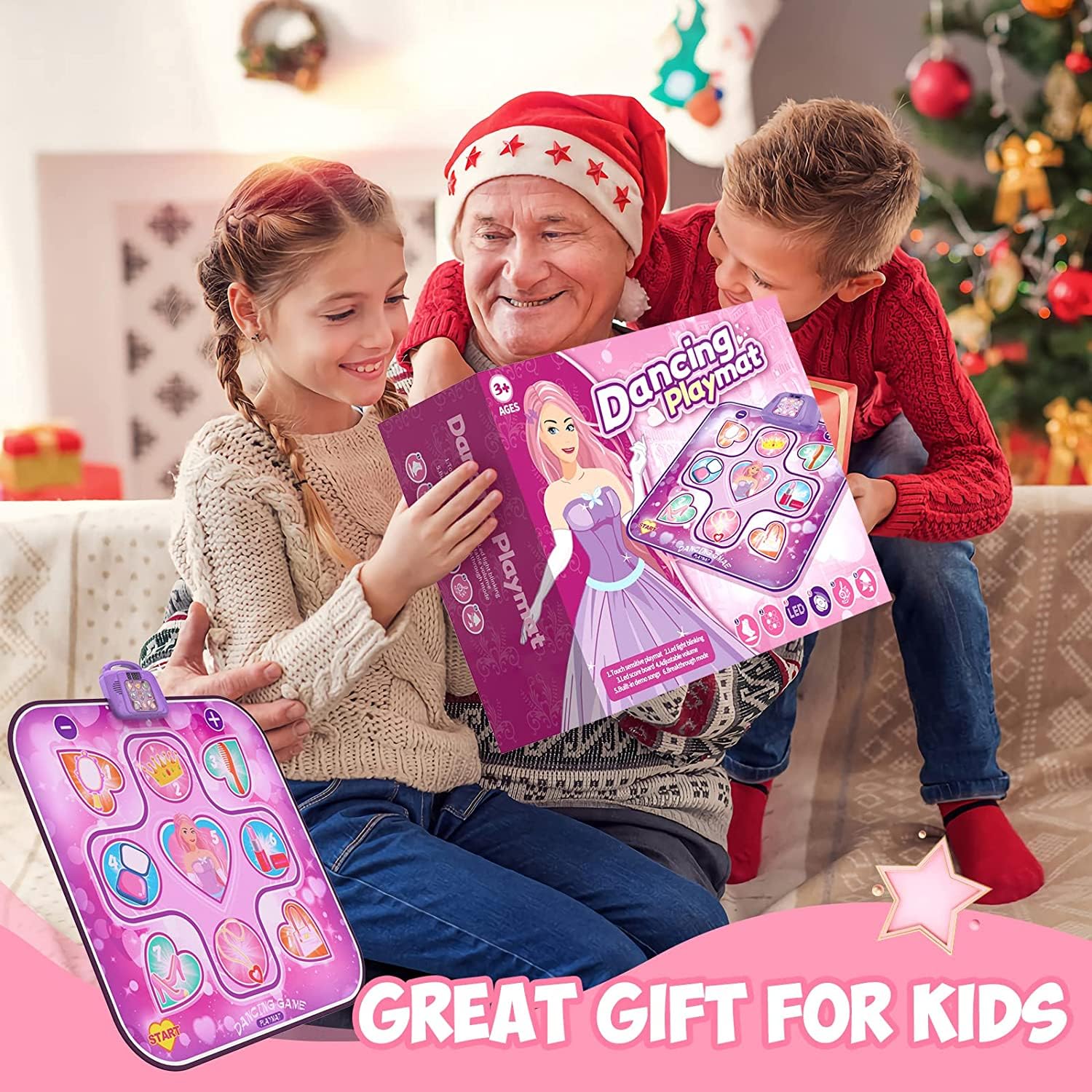 Tappetino da Ballo per 3-12 anni Tappetini da Ballo Musicale per Bambini Tappeto da Ballo con Luci LED 6 Modalità di Gioco Musica Incorporata Regalo di Compleanno di Natale per Bambini e Bambina