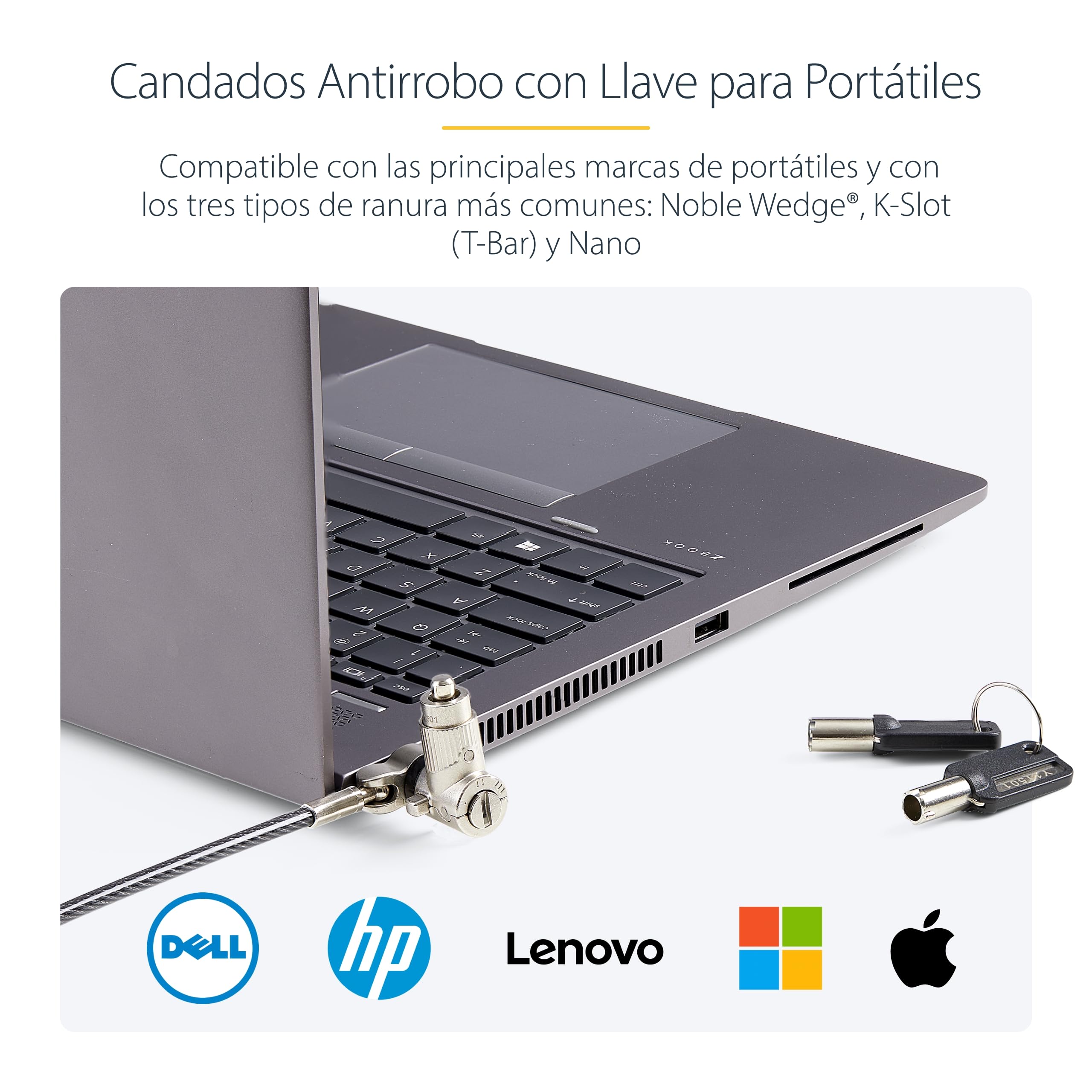 StarTech Pack 25 Candados Universales para Portátil, 2m, Llave Maestra | Llave maestra bajo pedido, Resiste 61, 2kg, Ideal para Responsables de TI