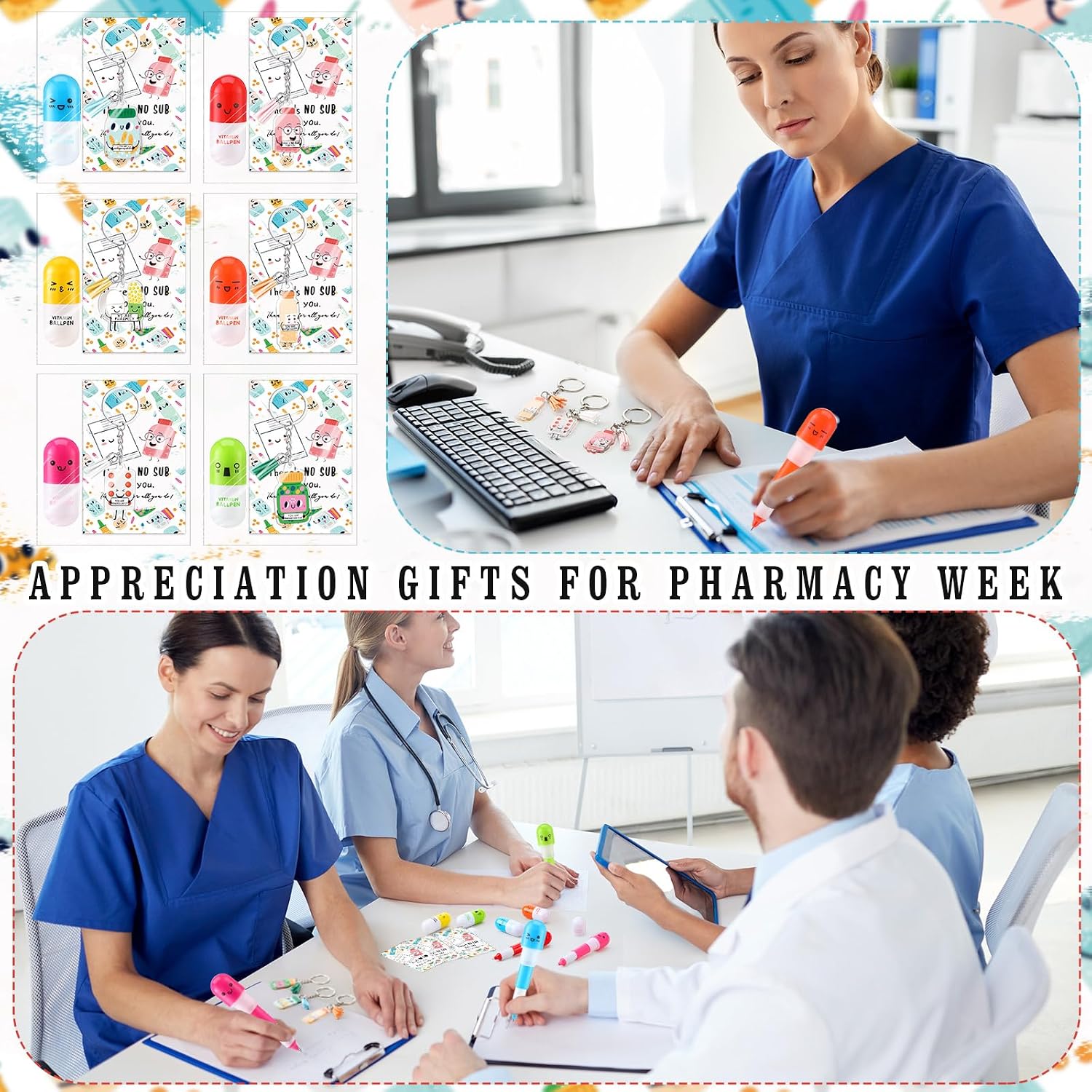 Fuyoooo 36 Sets Pharmacy Week Gifts Bulk Pills Pens Acrylic Keychains image 5