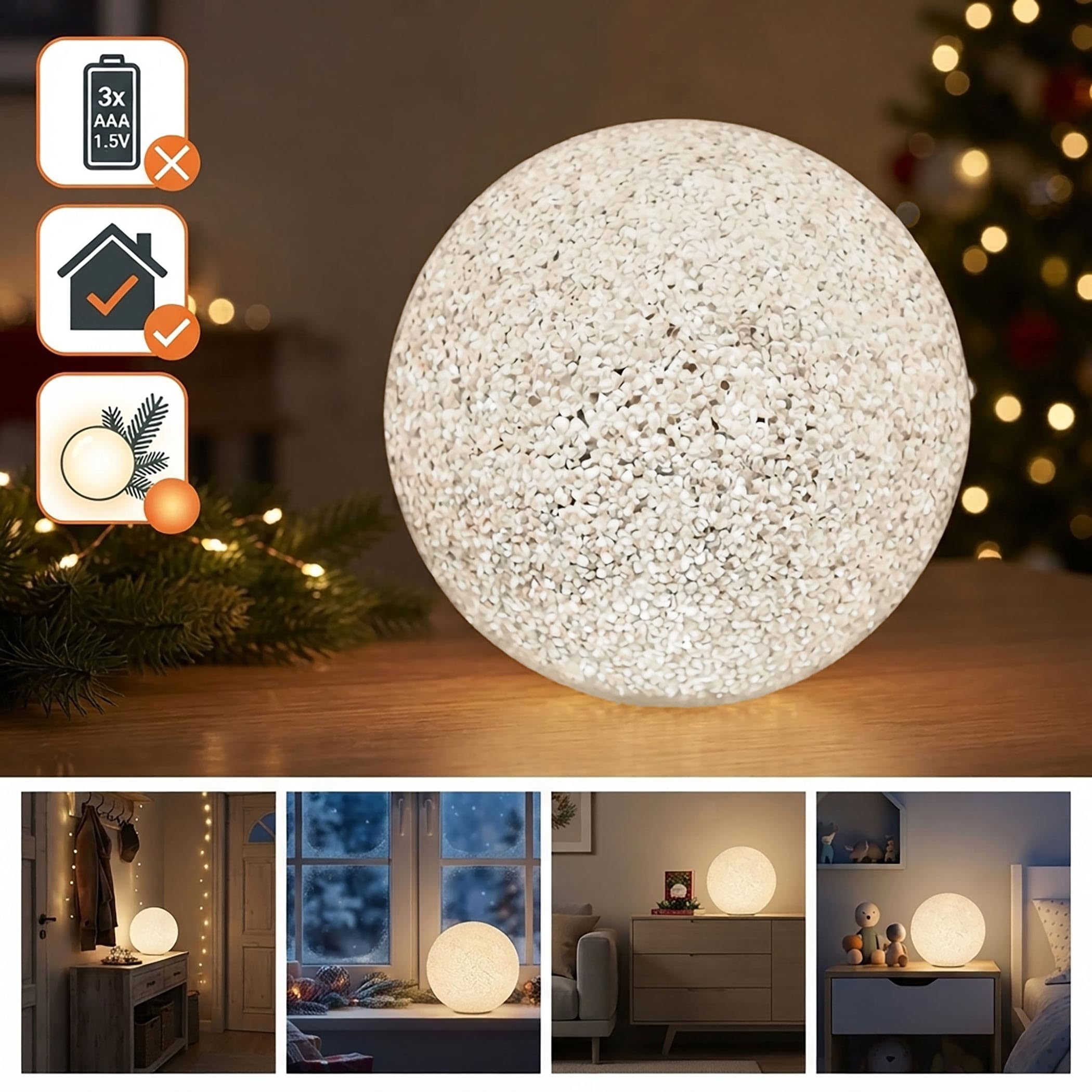 Spetebo LED Leuchtkugel warm weiß in Perlen Optik 3er Set - 8 | 12 | 15 cm | Kugelleuchte aus Soft Acryl in weiß im Bruchglas Stil