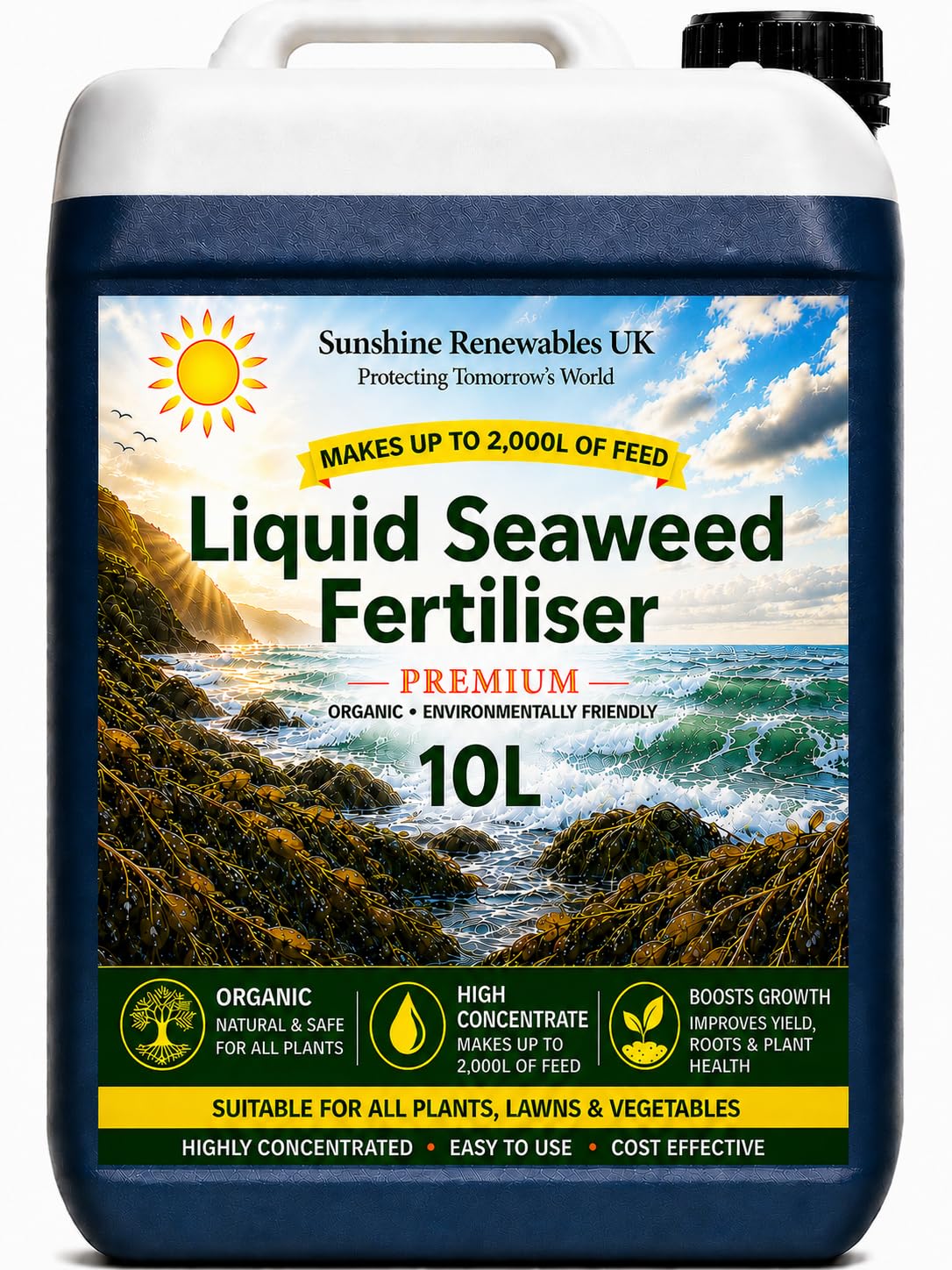 10L Premium Liquid Seaweed Fertiliser (1:200 Concentrate) – Organic Plant Feed for Stronger Roots, Greener Leaves & Healthier Growth – Lawn, Vegetables & Flowers - Dilutes up to 2,000L.