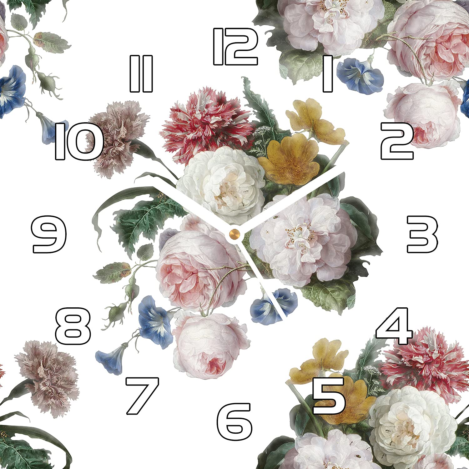 Horloge en verre 30x30 cm Coloray avec impression florale moderne et aiguilles noires