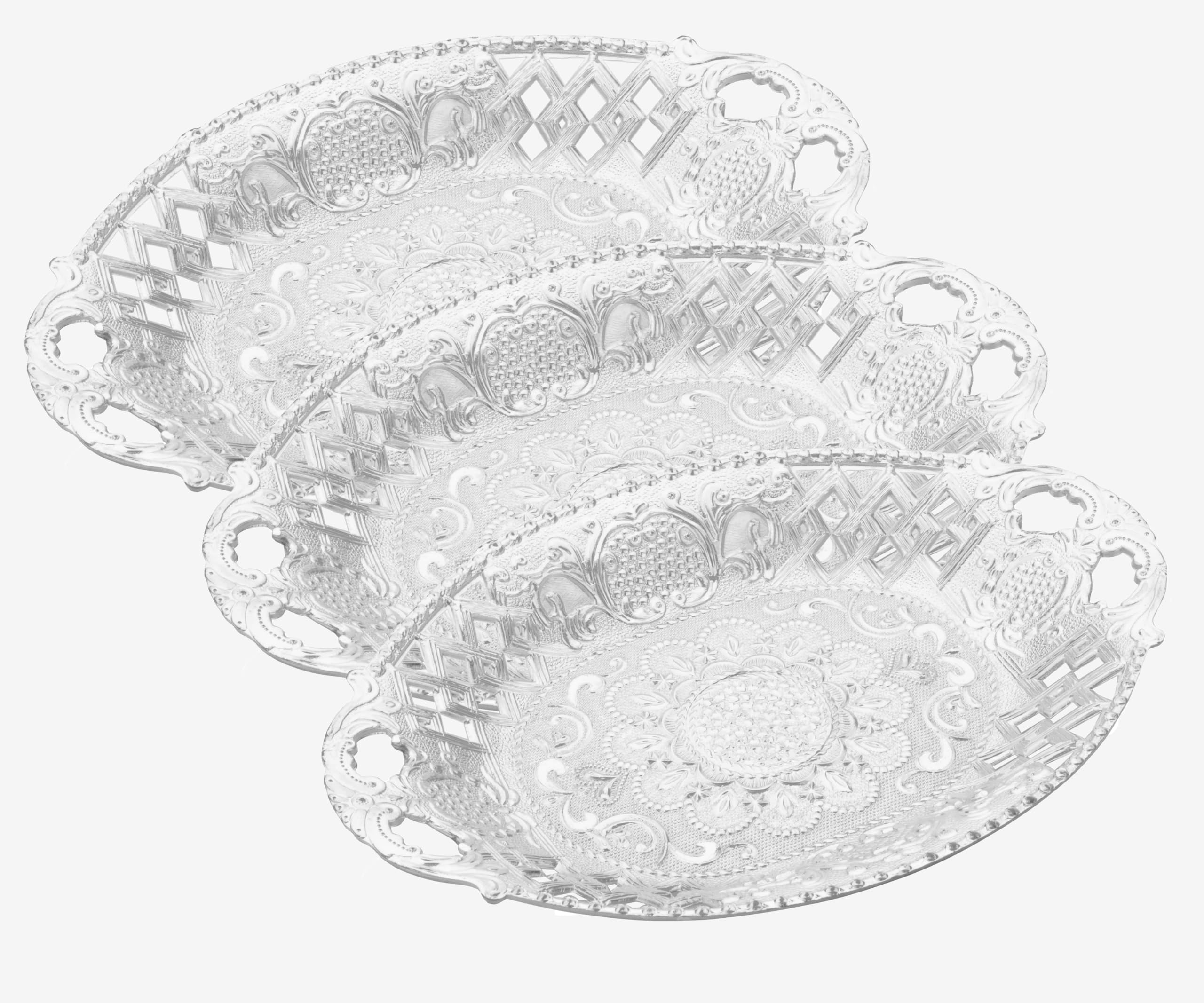 Madhuli Oval Shape Serving Tray, Round Plastic Silver Finish Traditional Design Mukhwas Serving Tray, Designer Platters, Decorative Multipurpose Tray for Your Special Occasion, Pack of 3