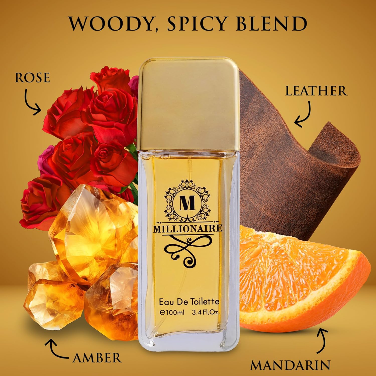 Millionaire Eau De Toilette for Men Citrus, Woody & Spicy Blend Top Notes of Orange & Grapefruit with Mint - Base Notes of Amber, Leather & Patchouli - Vegan & Cruelty-Free - Elegant 100ml Bottle - Image 2