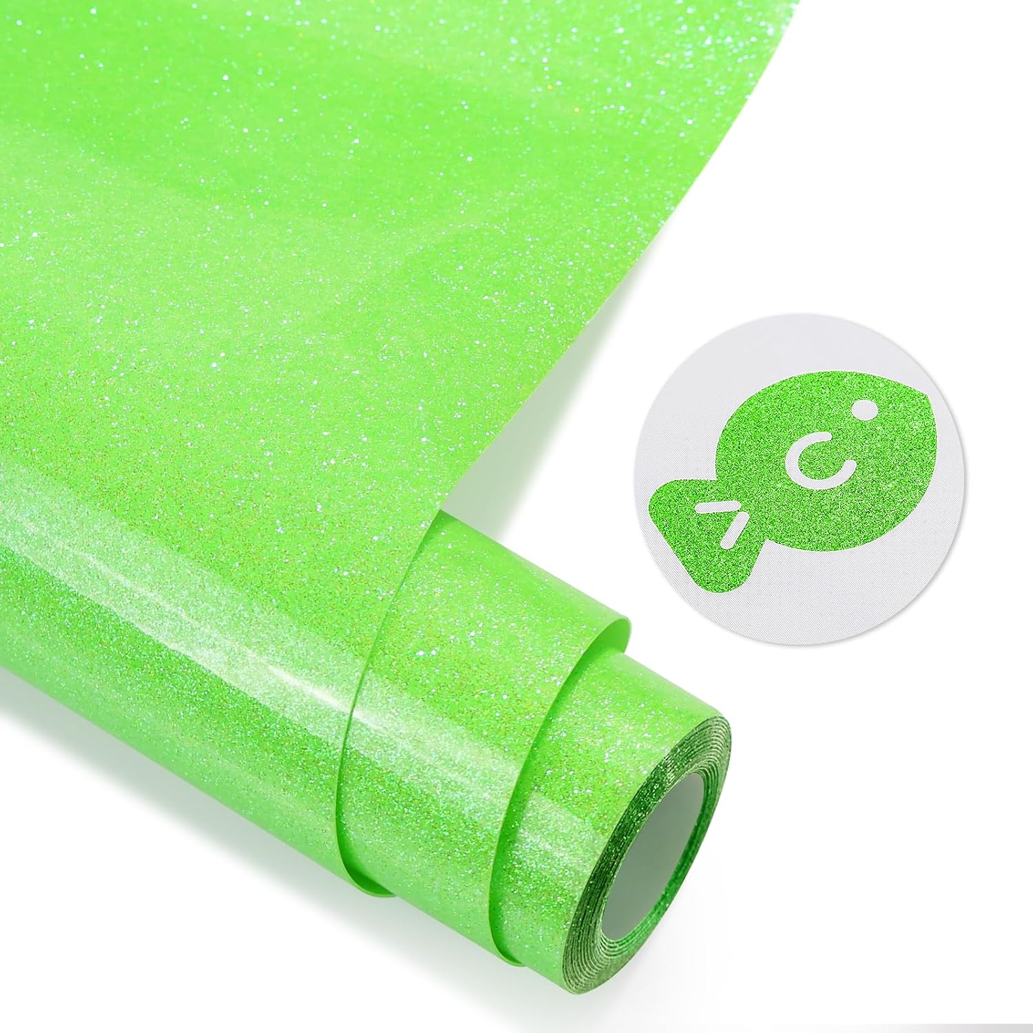 Neon Green Glitter HTV Heat Transfer Vinyl, Glitter Iron on Vinyl 10" x8ft