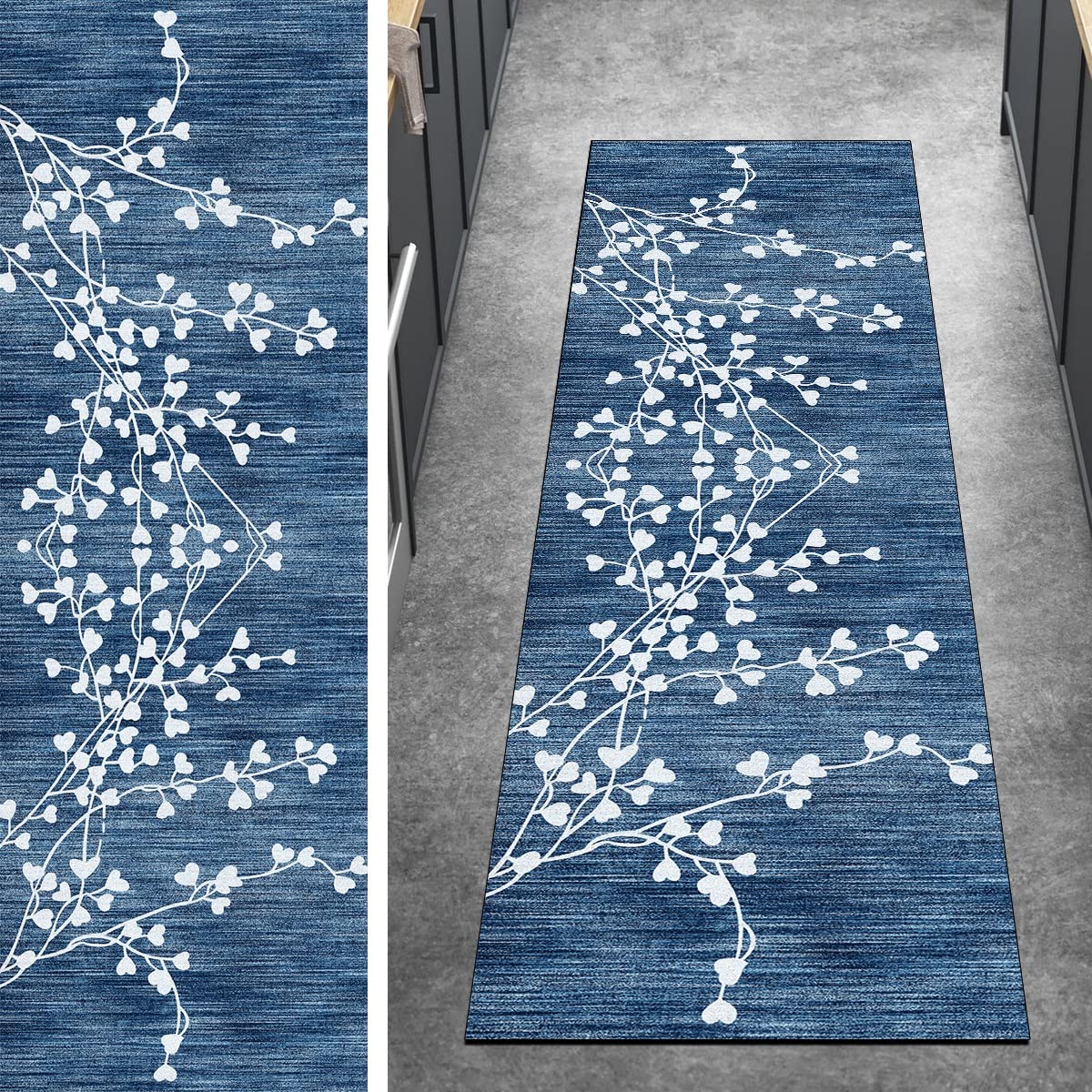 Alfombra de pasillo azul lavable para proteger el suelo de tu dormitorio