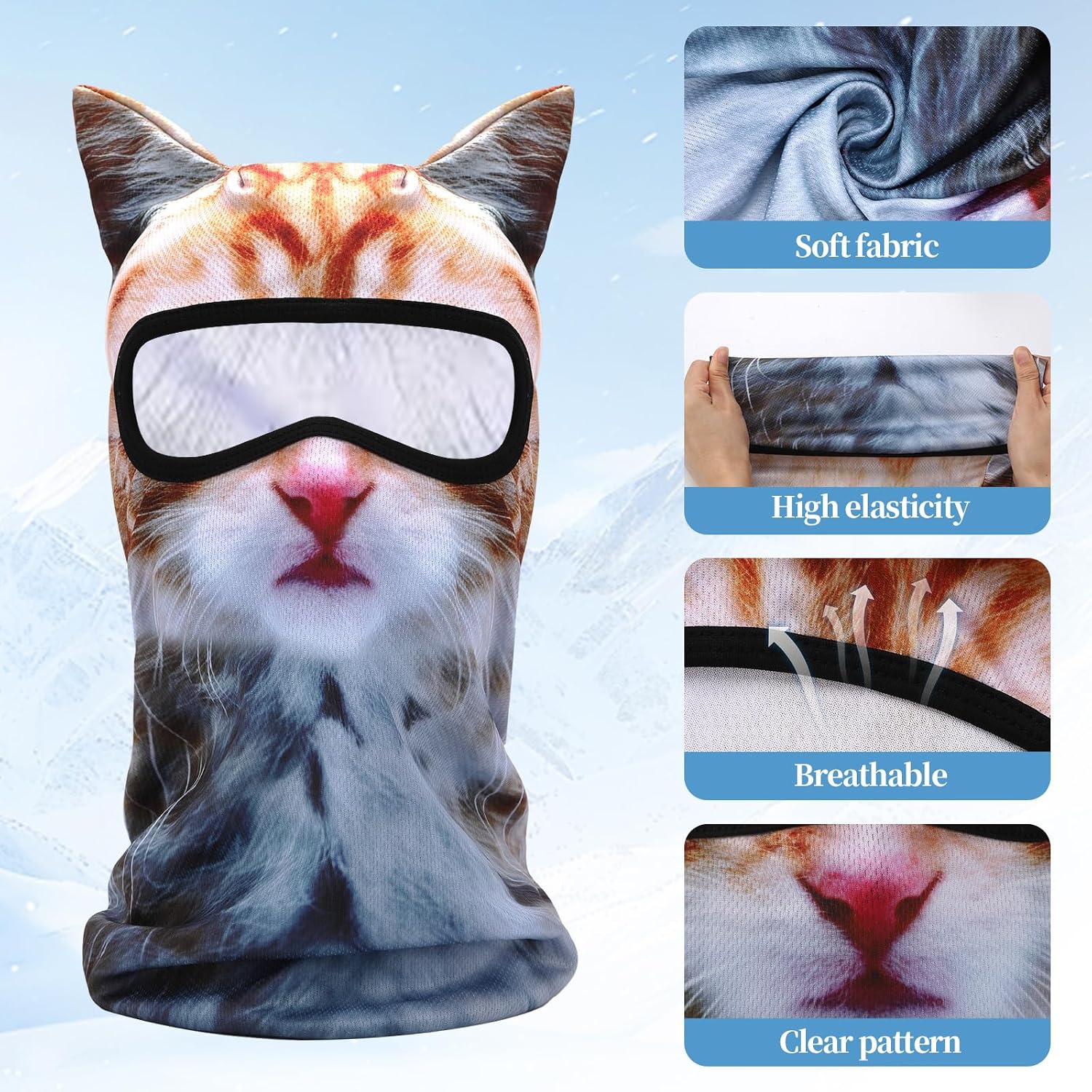 3D Cat Ski Mask Balaclava sheisty face with Ears,Suitable for Music Festivals,Gathering,Halloween or ski Outdoor Activities