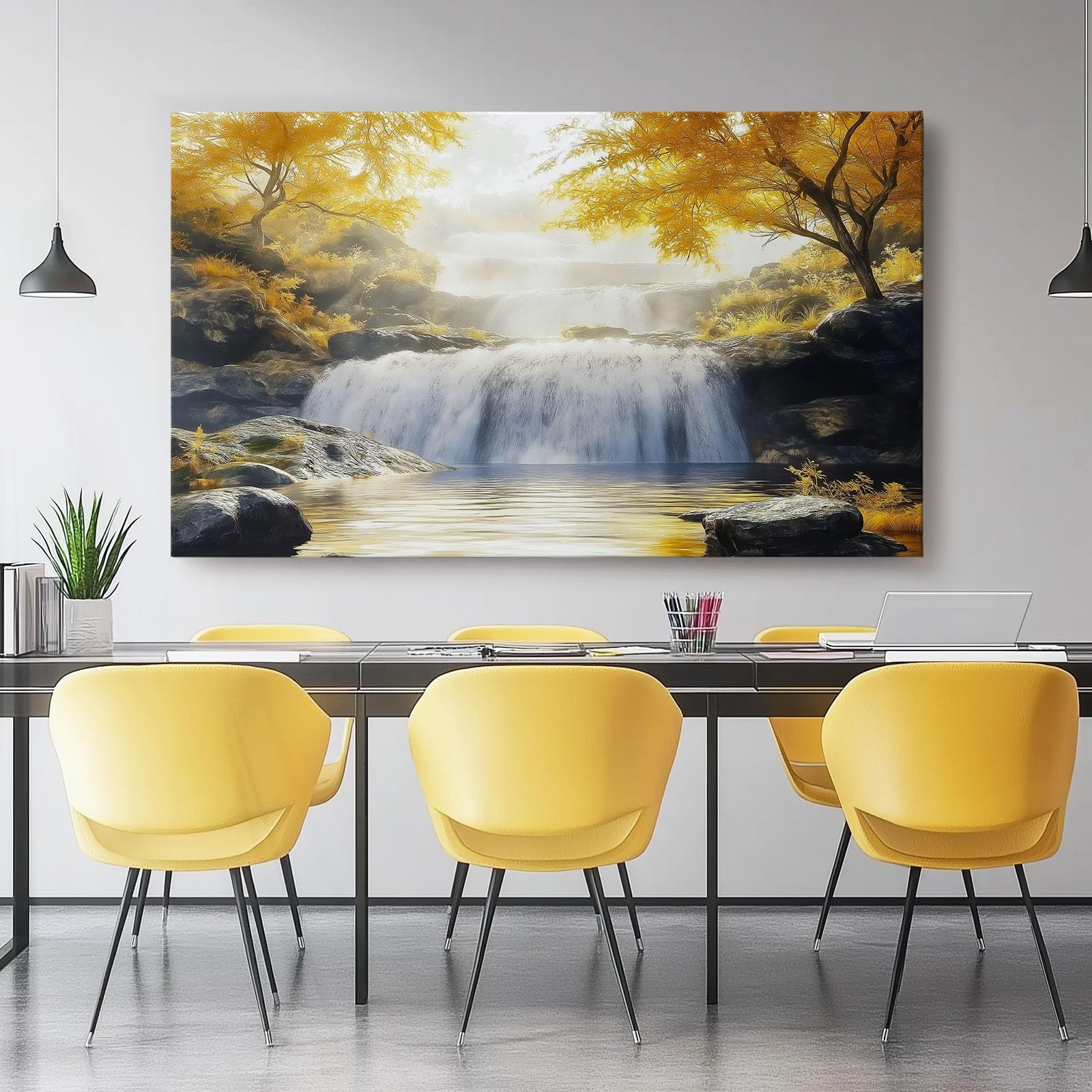 150x60cm Impression sur Toile Murale Tableau Art Peinture Image Motif Moderne Décoration - cascade fleurs nature vert rose - Maison