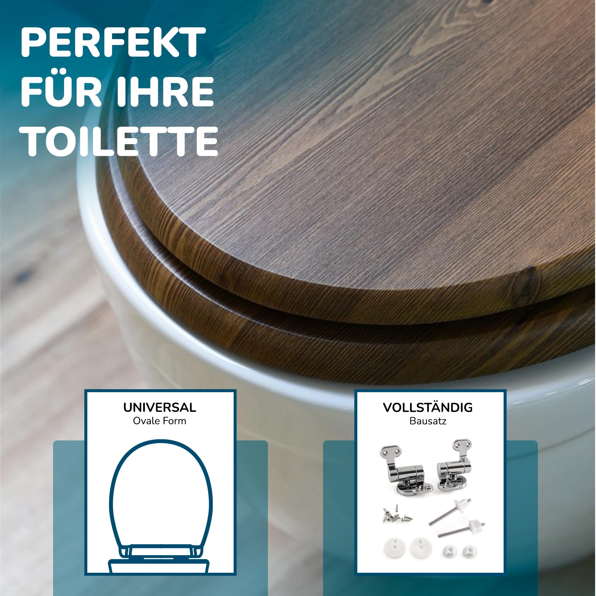 AWD Hochwertiger Schöner WC Sitz Deckel TOILETTENSITZ Landhaus Style KLODECKEL in Holzoptik MIT ABSENKAUTOMATIK-Brauntöne aus MDF-Holz