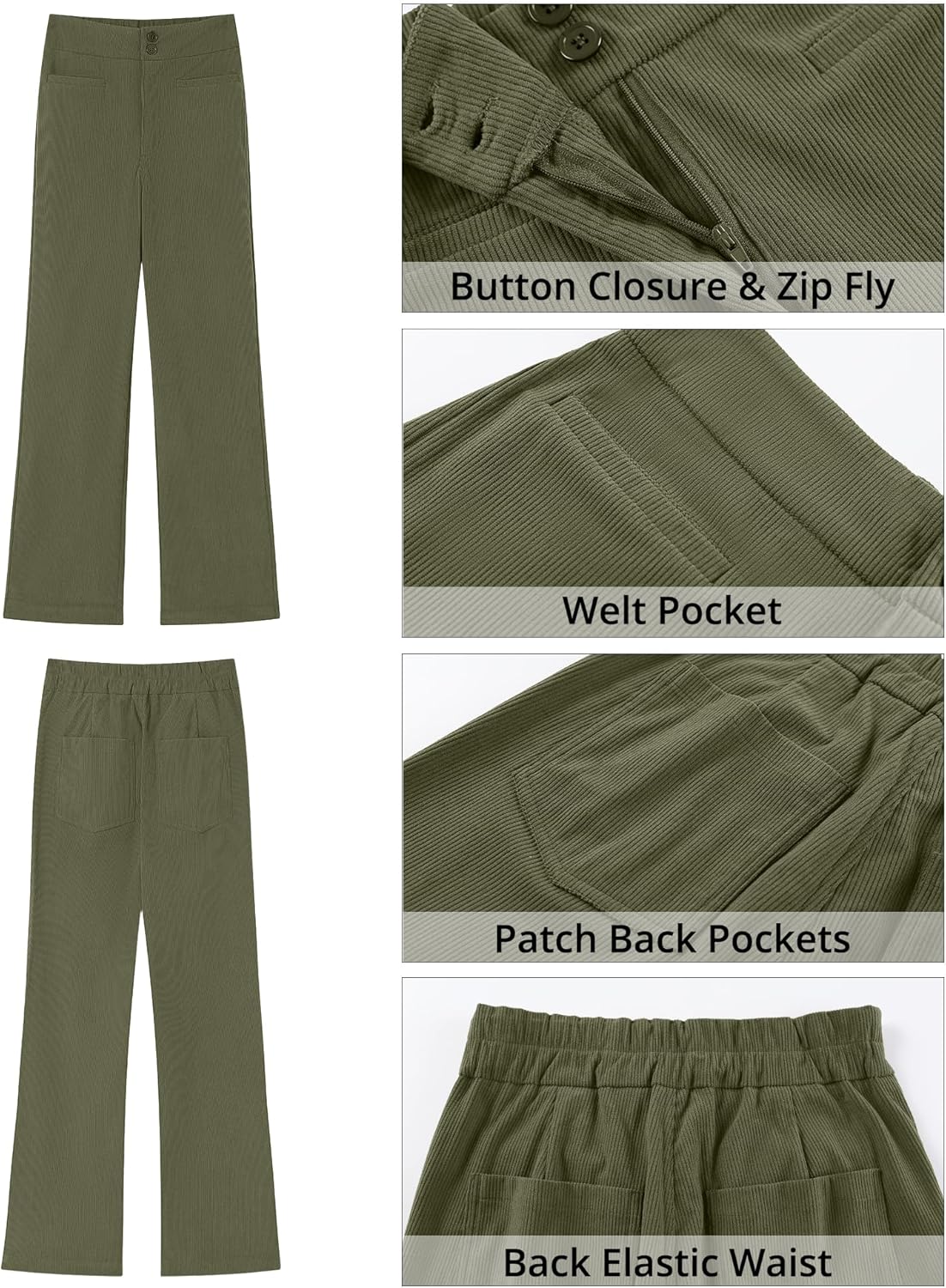 GRAPENT Corduroy Wide Leg Pants Woman High Waisted Trendy Fall Work Casual Elastic Waist Duo Button Welt Pocket Trousers - Image 8