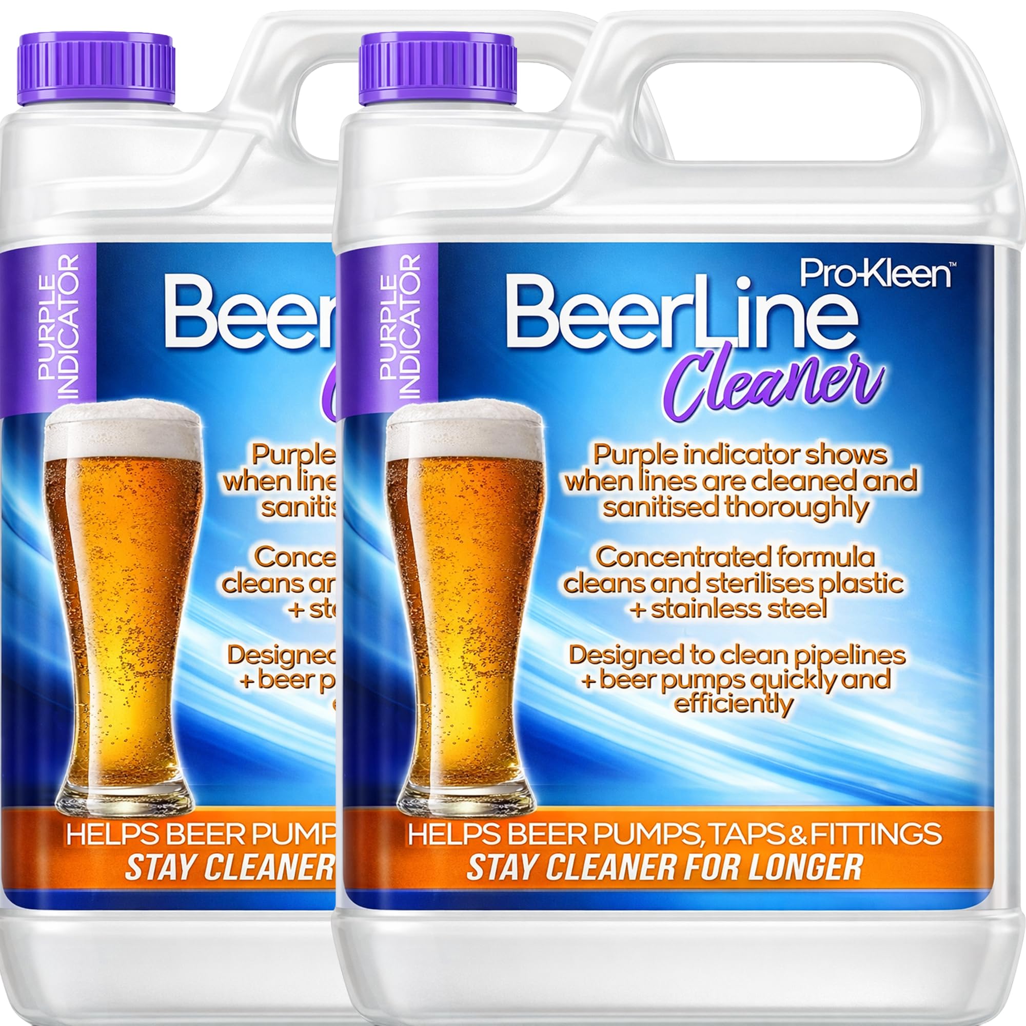Pro-Kleen Purple Heavy Duty Beer Line Solution Cleaner 2 X 5L With Colour Indicator, System Cleaning Fluid Sanitizes And Removes Yeast And Protein Build Up. Improves Beer Taste
