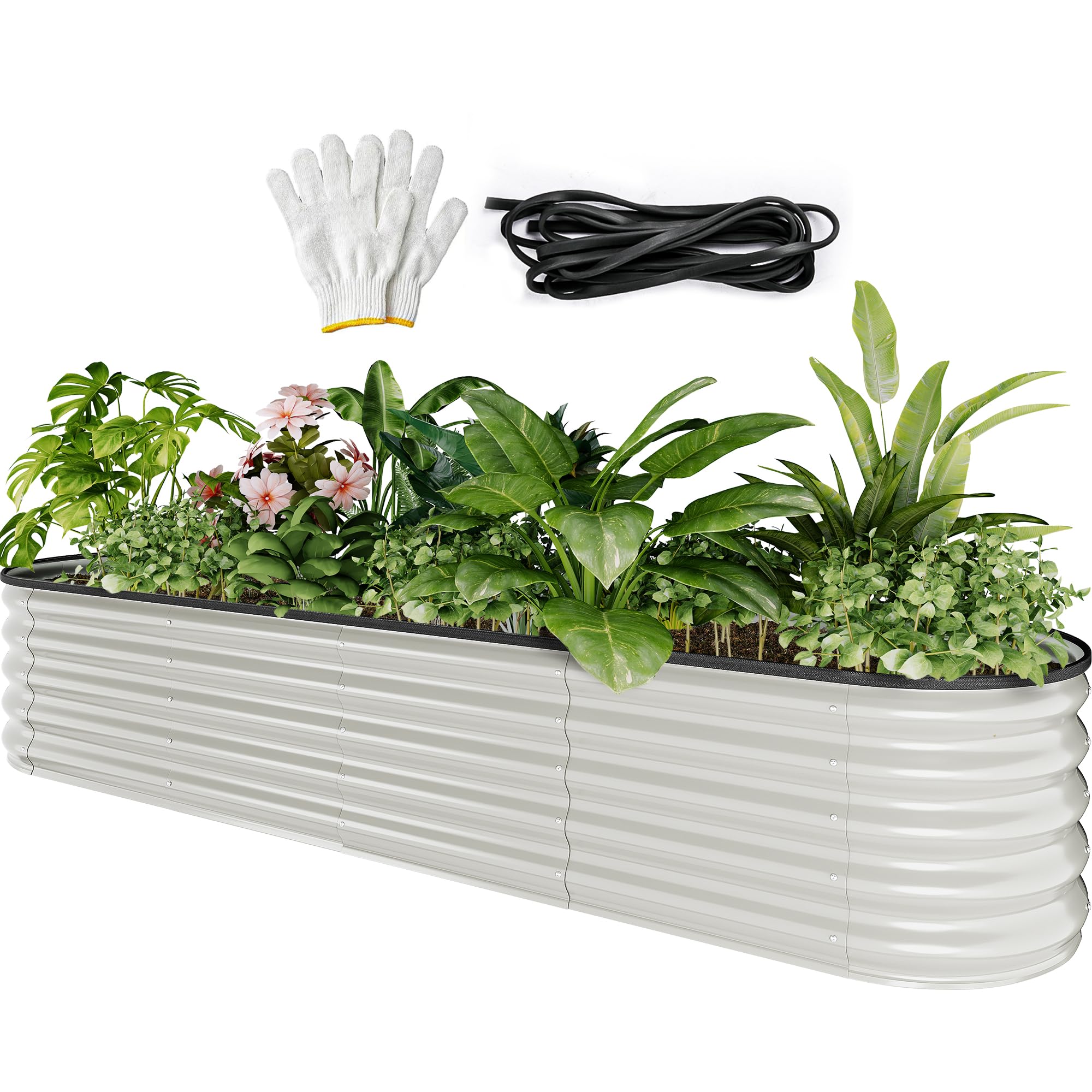 YITAHOME Raised Beds for Garden, 1550 L Raised Bed Made of Metal with 0.35 mm Galvanised Steel, Planter with Safety Edge and 4 Support Poles for Garden Fruits and Vegetables ⟮Silver, 240 x 120 x 54 cm
