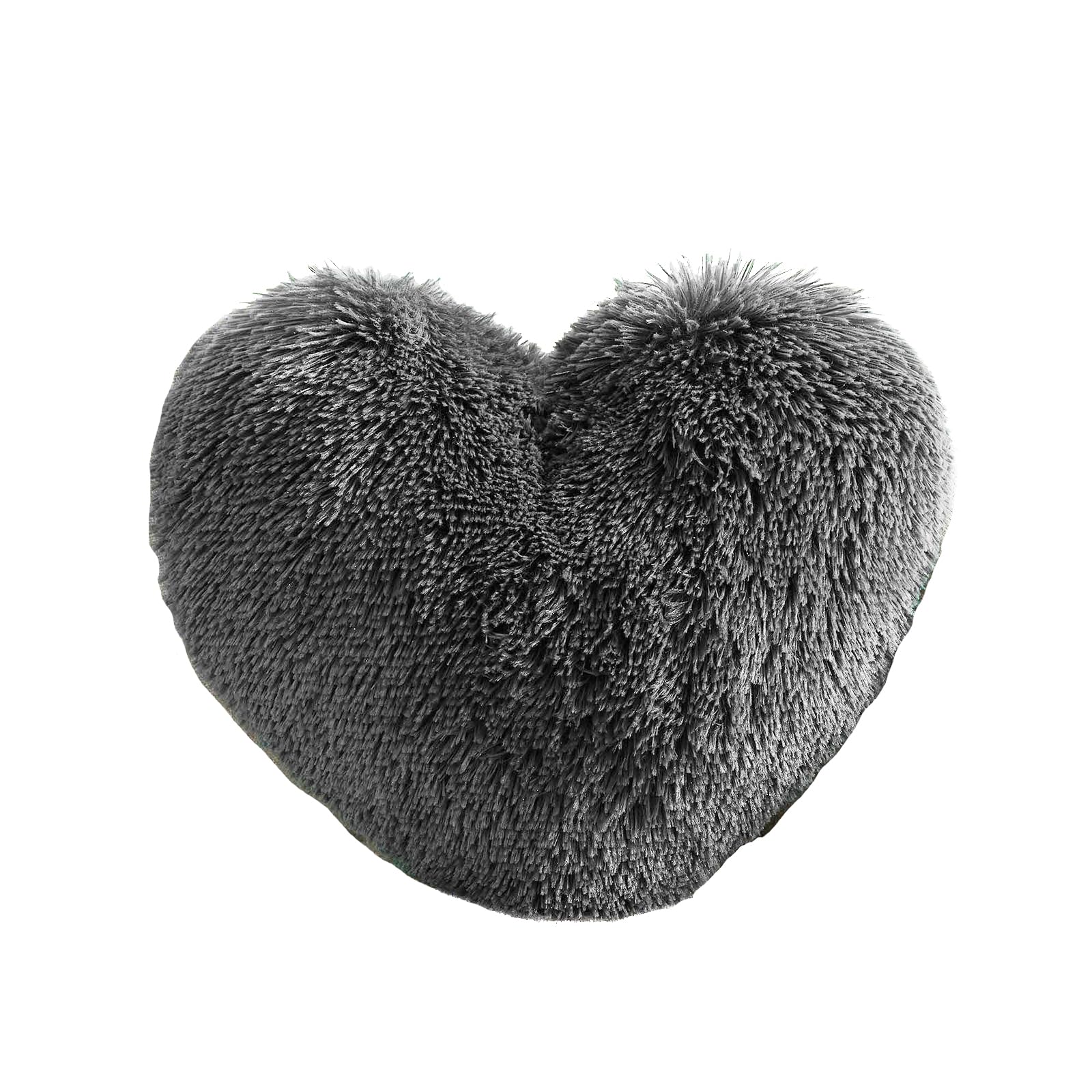 MorroMorn Fluffy Heart Throw Pillows, Shaggy Decorative Pillow for Sofa Couch Bed, Cute Room Decor Decorations for Women Girls Kids (Gray)