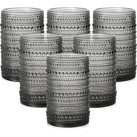 Vintage Glassware Drinking Glasses Set of 6, 15 oz Hobnail Glass Cups