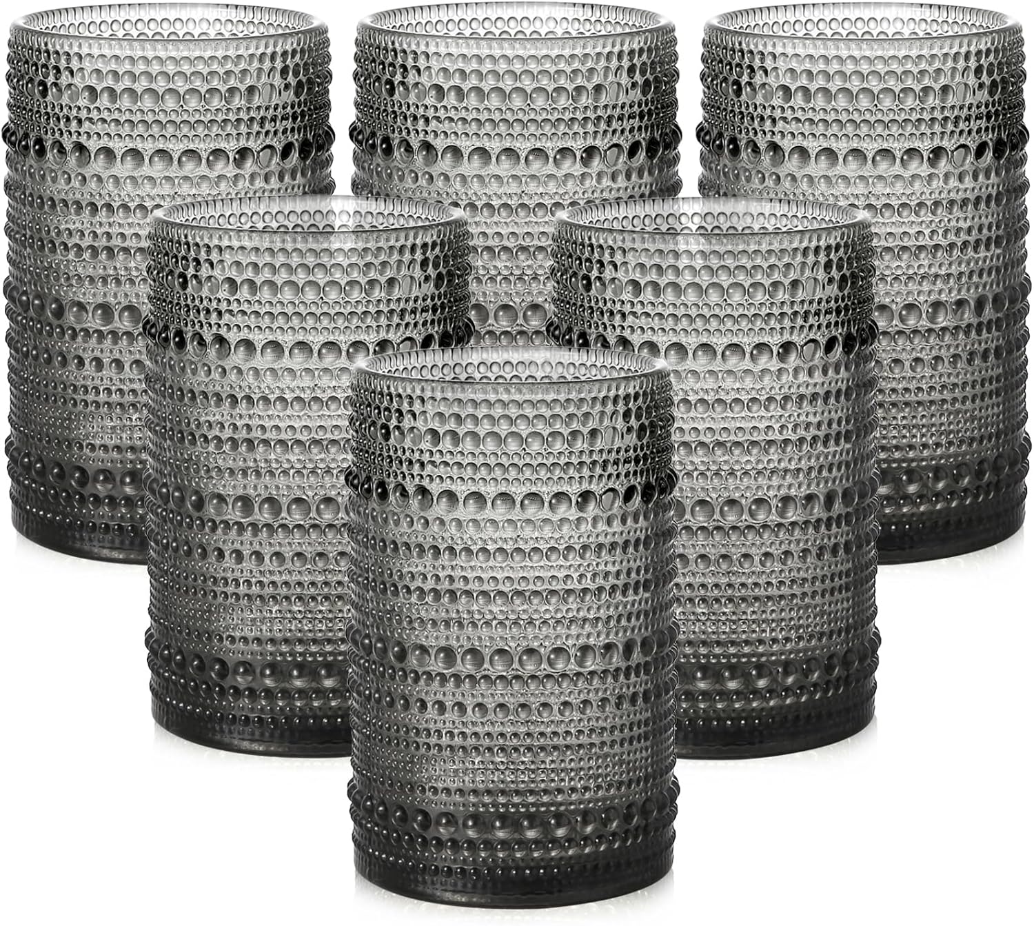 ZMOWIPDL Vintage Glassware Drinking Glasses Set of 6,15 oz Hobnail Glass Cups,Embossed Clear Water Tumbler,for Beer,Cocktail,Whiskey,Juice and Various Mixed Drinks- 1 Cleaning Brush