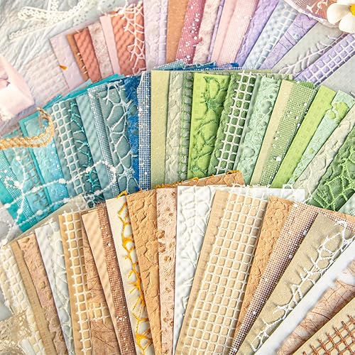 Miniatura 5 de K Kattone 32 piezas de papel de recortes hecho a mano, papel texturizado Morandi A6, hoja de malla de tela de morera, mezcla de papel especial para