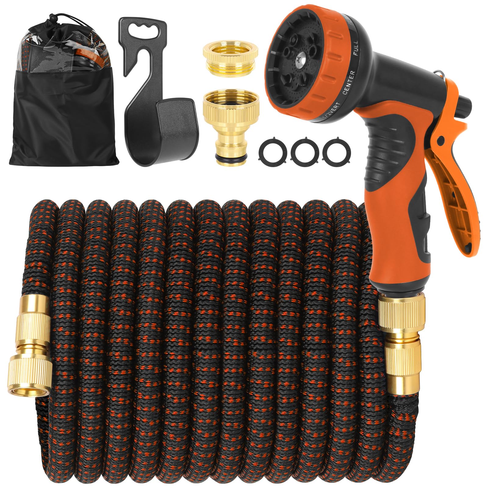 GAOHUI 50FT Expandable Garden Hose Pipe with 10-Function Spray Gun - TPE Flexible Water Hose, Expandable Hose Pipe for Outdoor & Garden Watering, Car Washing & Patio Cleaning (Orange, 15M)