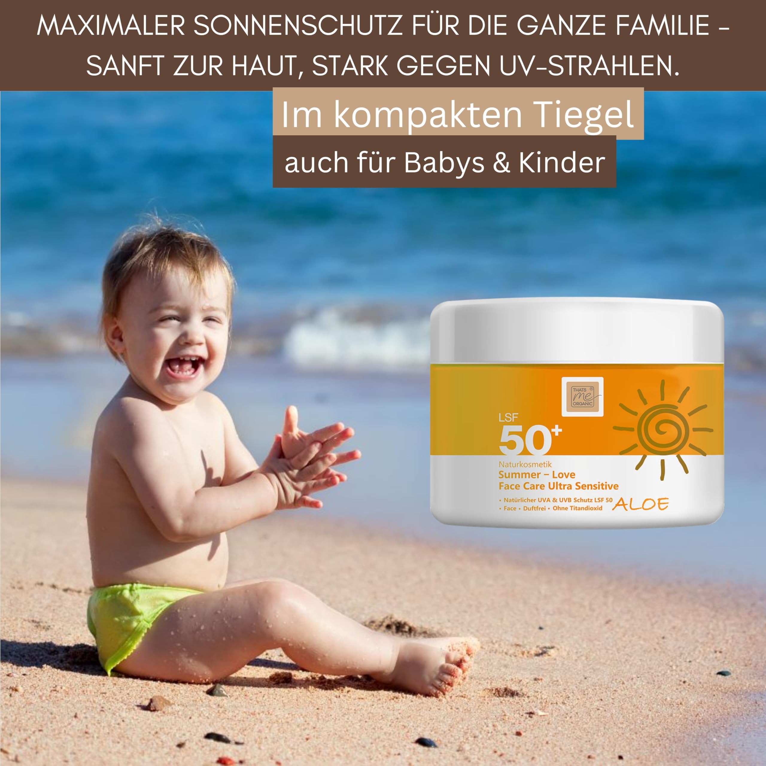 Thats me organic Bio Sonnenschutzcreme LSF50 (50 ml) – Sonnenschutz Gesicht, wasserfest und ideal für empfindliche Haut – NATRUE Bio-zertifizierte Sonnencreme Gesicht – Vegan