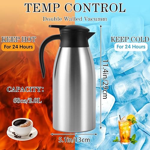 Miniatura 2 de 2 jarras de café aisladas de 68 onzas, jarra térmica de acero inoxidable para líquidos calientes, dispensador de termo de café de doble pared