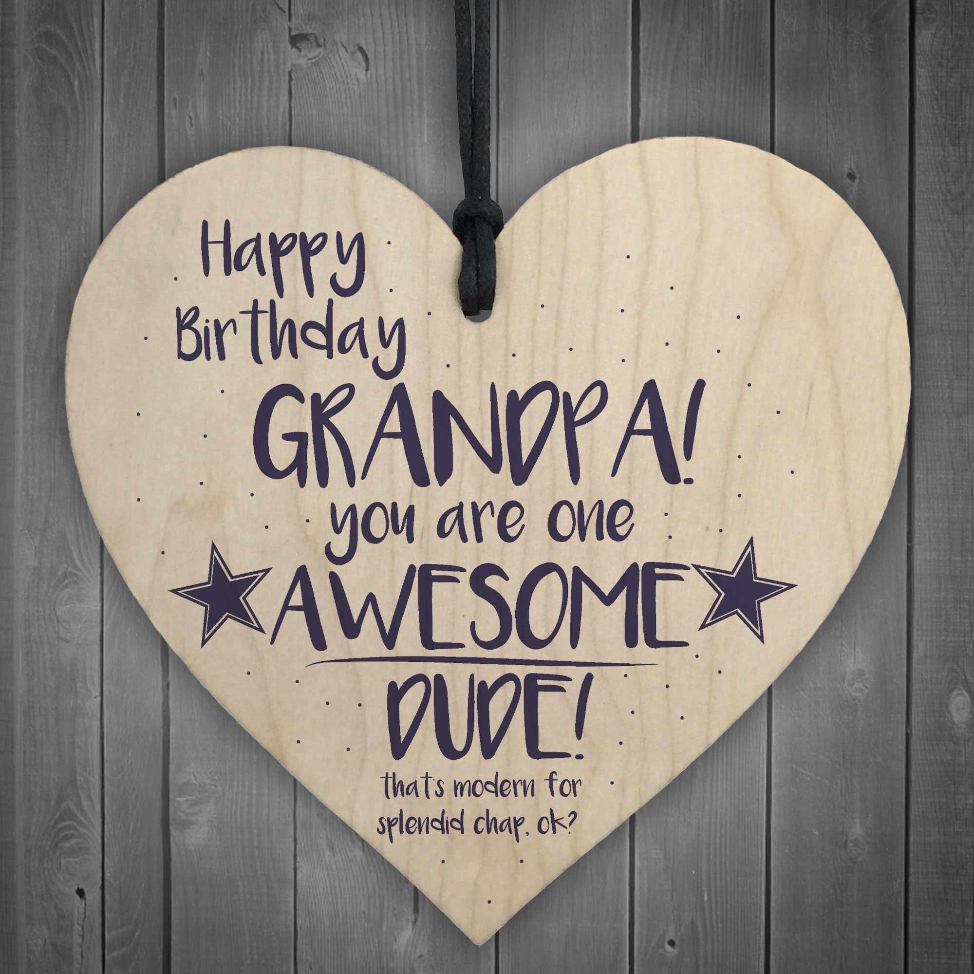 RED OCEAN Awesome Dude Funny Happy Birthday Shabby Chic Wooden Heart Grandad Grandpa Gift For Him