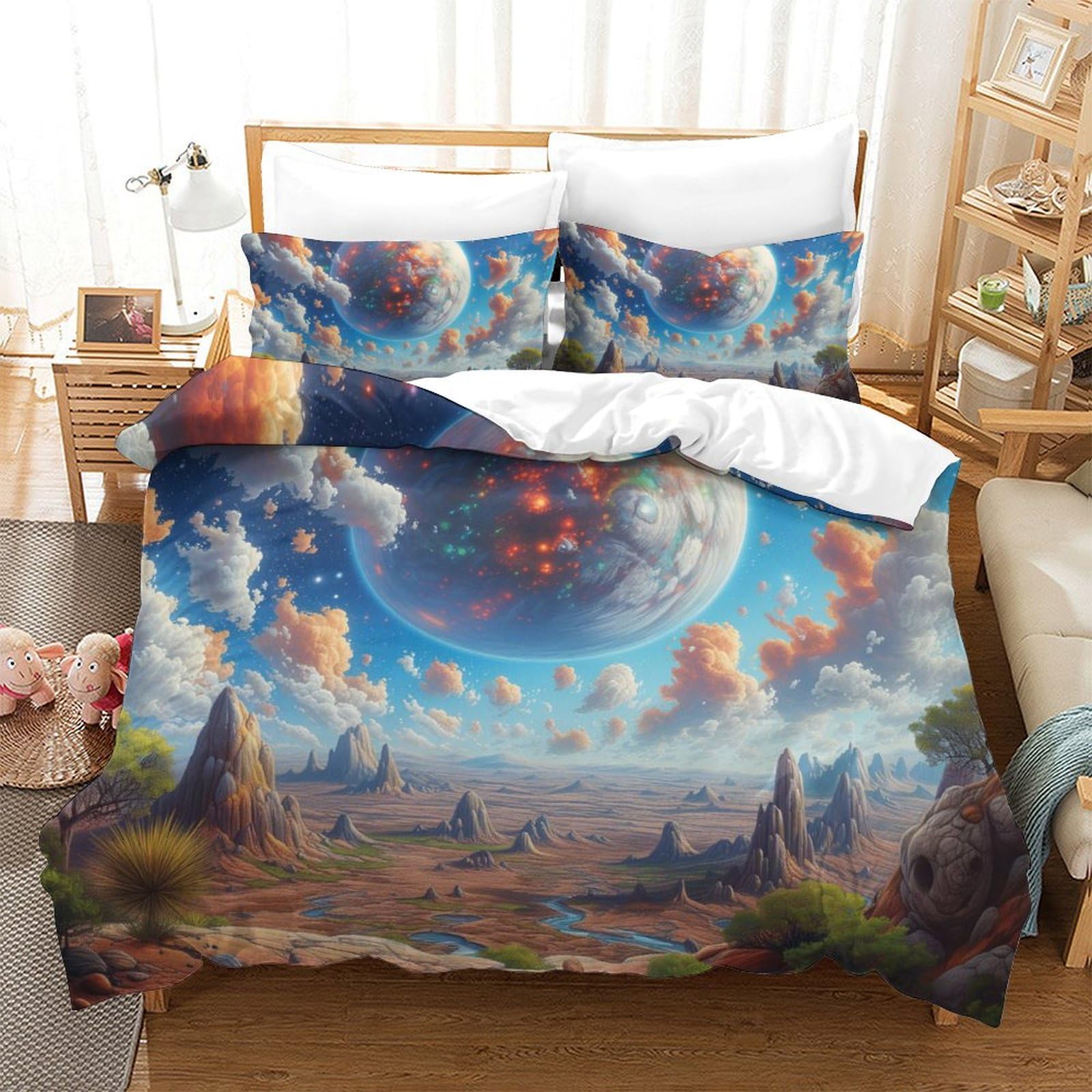Housse de couette super king planète bleue pour une chambre cosmique zen