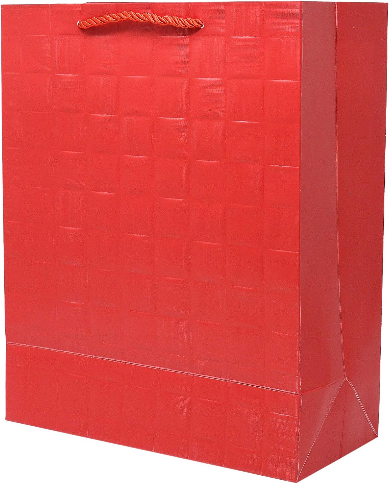 Square Embossed Vertical Paper, Shopping, Retail Bag with Rope Handle, Medium, 10'' L x 4.7'' H x 12.6'' W, Red, Set of 12