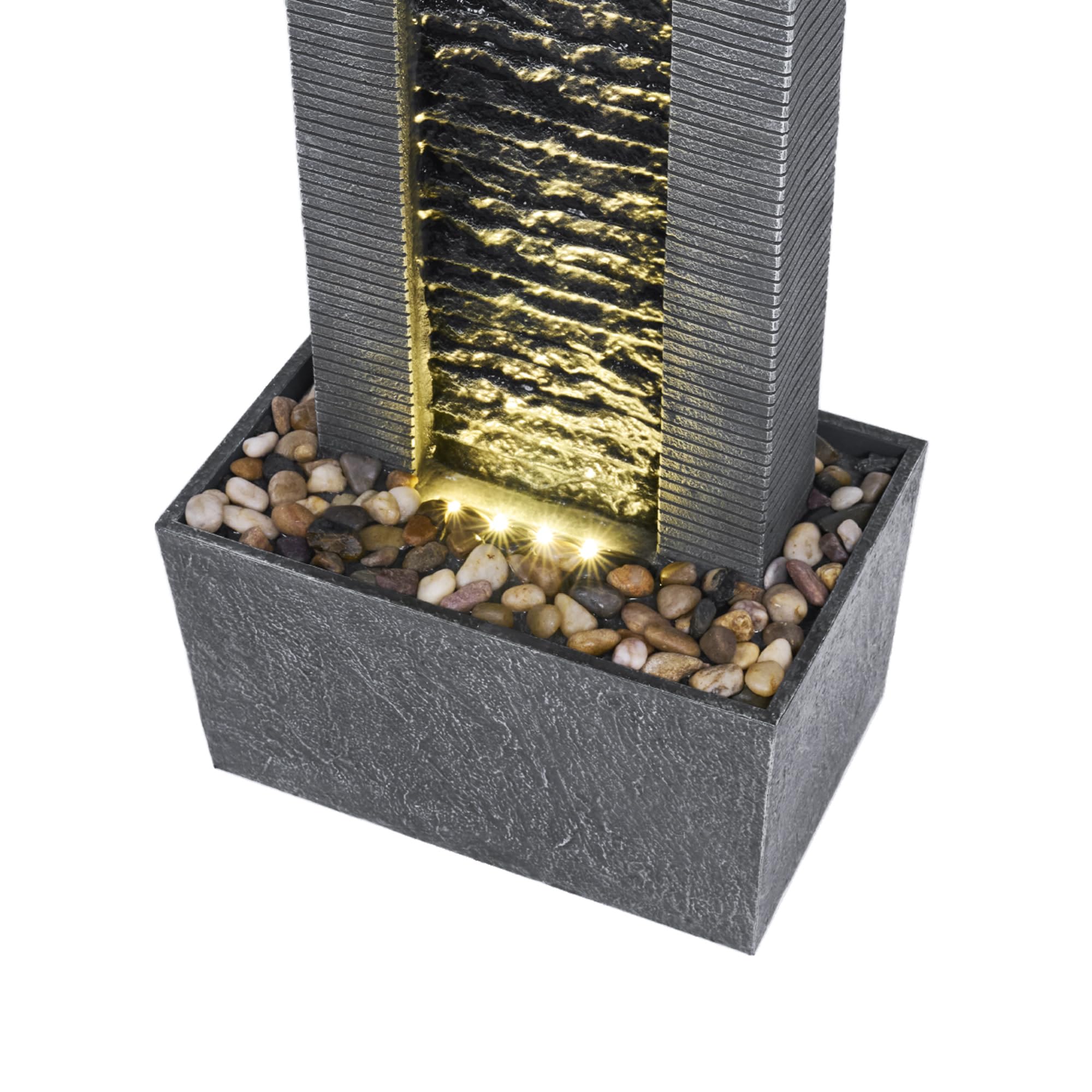 Teamson Home Demeter - Fontana a cascata con luci a LED e pietre di ciottoli, per patio, giardino, cortile, decorazione per terrazze, altezza 74,3 cm, grigio