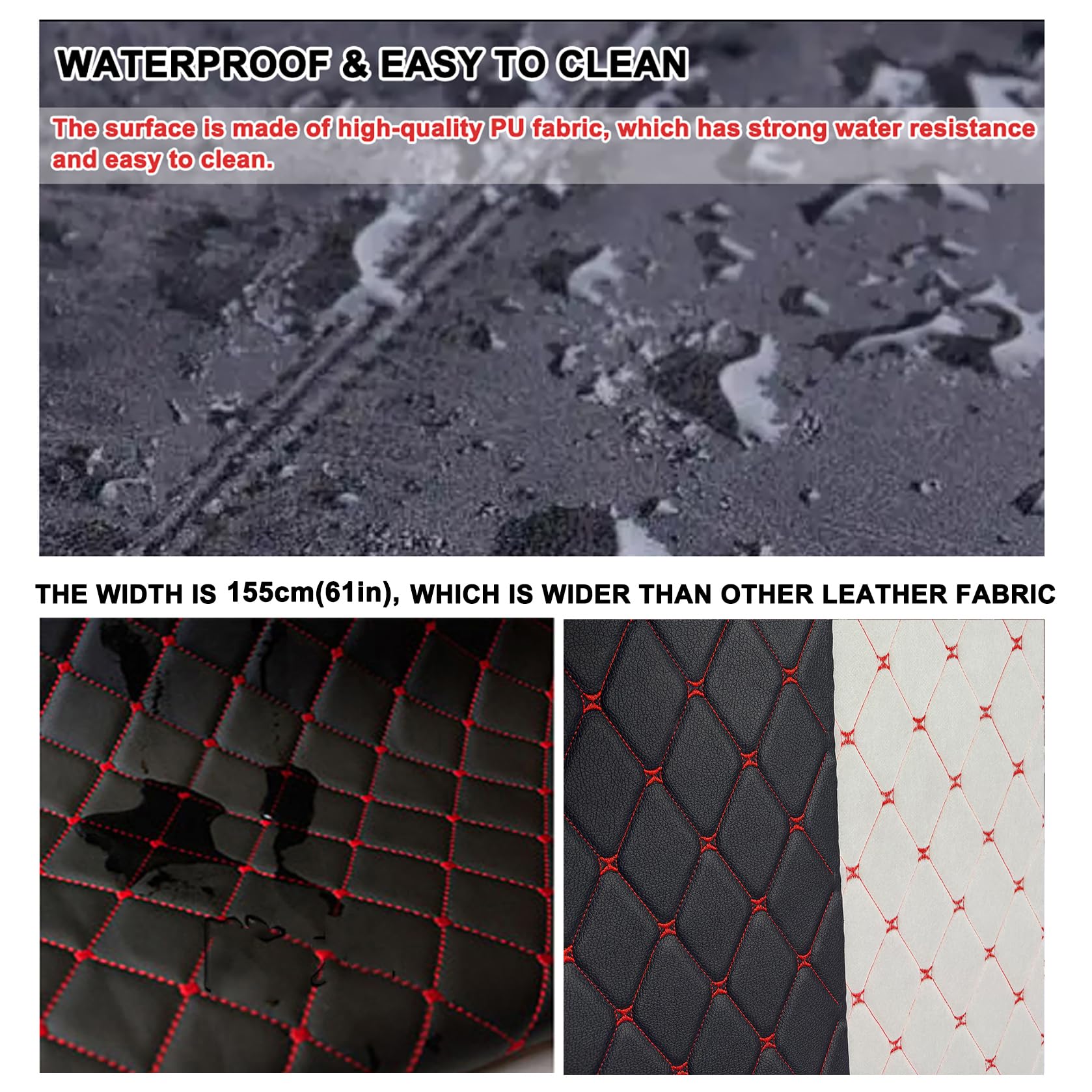 Faux Leather Fabric Quilted Foam Vinyl Fabric Upholstery Thick 6mm Foam Backed for Cars Vehicle Seat Cover Furniture Auto Headliner Repair Headboards DIY Craf(Size:1.5x1m/59x39in,Color:White Thread 1) - 5