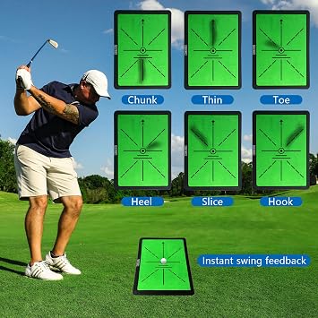 Golf Hitting Mat Swing Path Feedback Trainer with Durable Rubber Base & Replaceable Turf for Indoor or Outdoor Practice