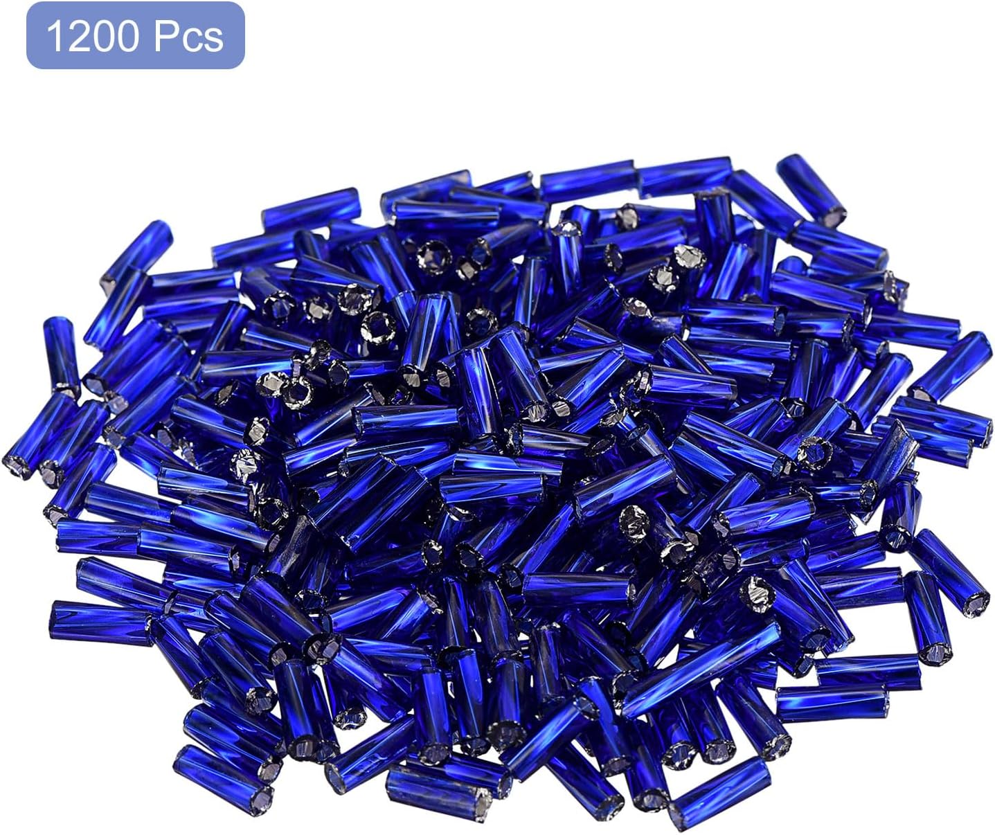 uxcell 1200Pcs Glass Bugle Beads, 6x1.7mm (Sapphire Blue) image 3