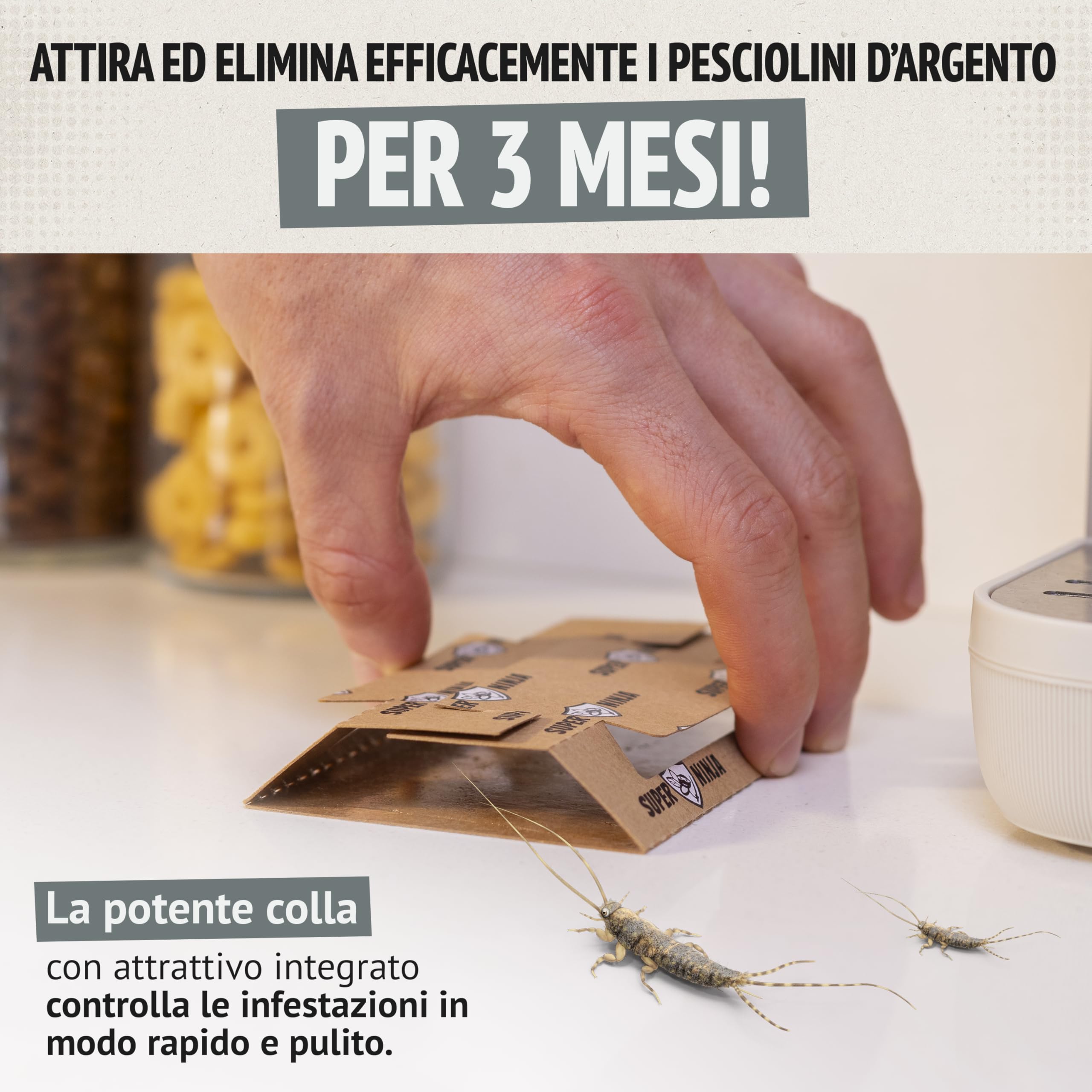 Super Ninja Trappola per Pesciolini d’Argento – 10 Pezzi, Trappole per Pesciolini d'argento, Adesive con Attrattivo Integrato, Inodori e Atossiche per Bagni, Cucine e Cantine – Efficaci fino a 3 Mesi