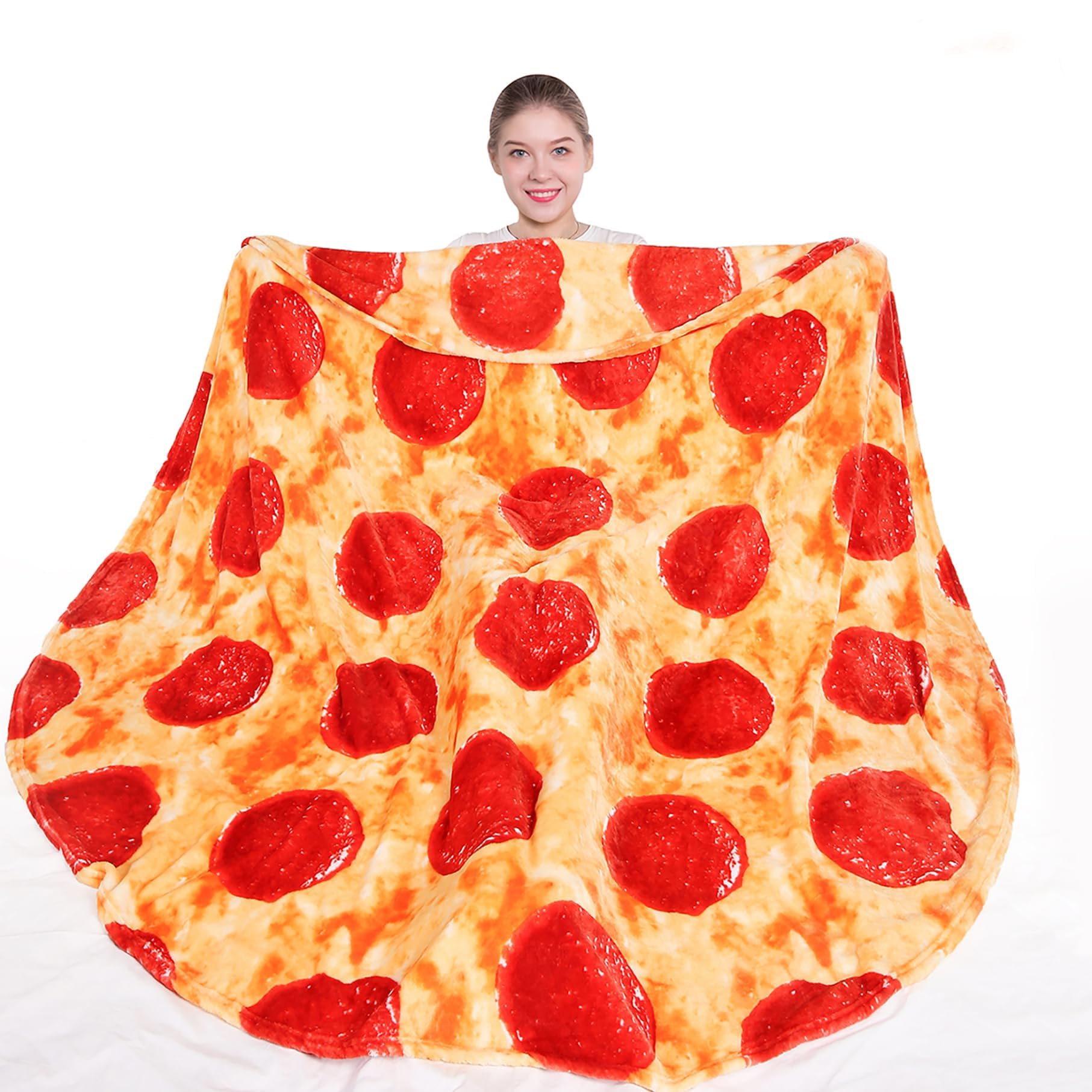 mermaker Pepperoni Pizzas Blanket 80 inches for Adult Kids, Realistic Pizzas Throw Blanket Funny Gifts for Women Men Teen Boy Girl, 285 GSM Soft Flannel Food Blanket for Christmas Birthday Gifts-Red