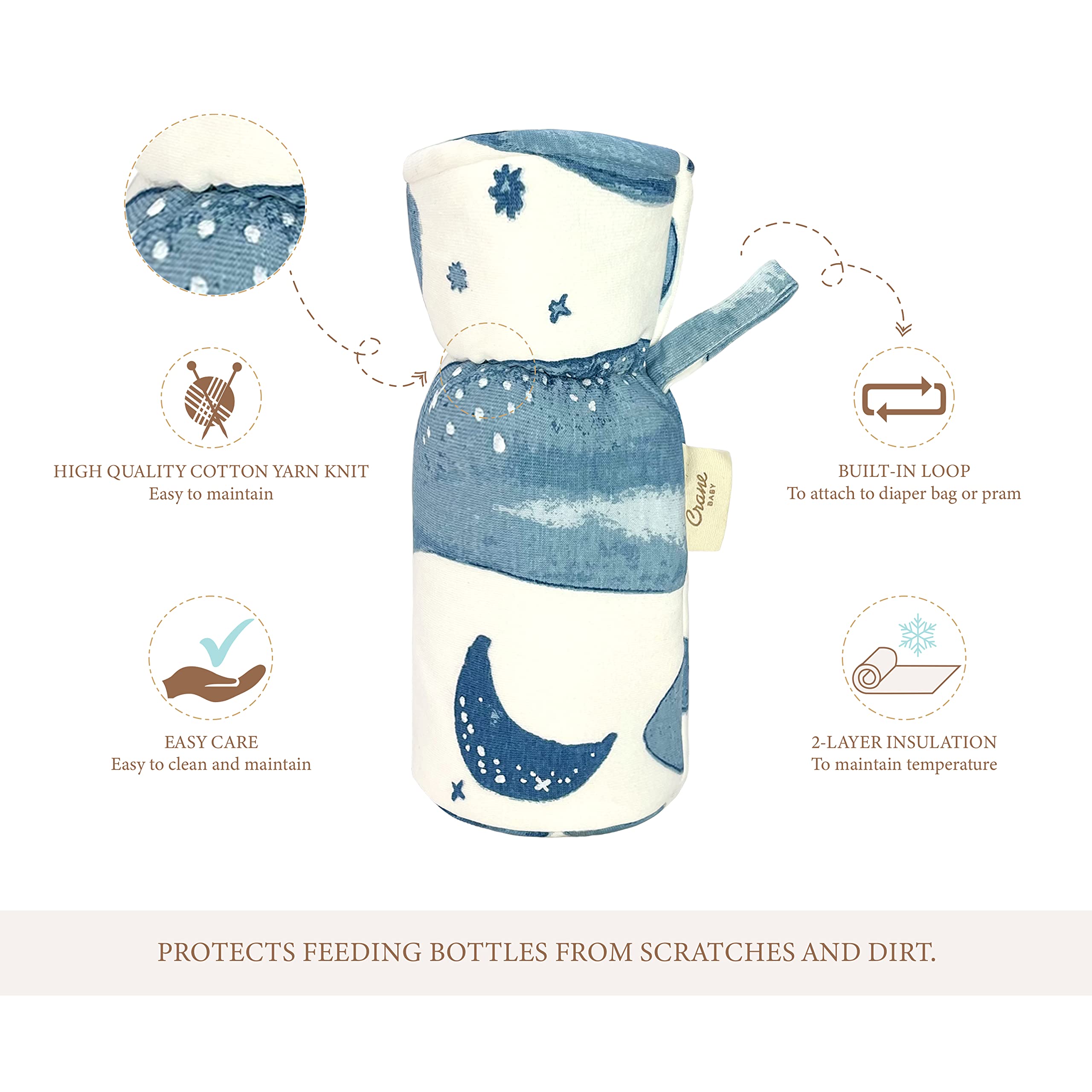 Crane Baby Cotton Bottle Cover/Warmer, Caspian Collection (Pack of 2, 19 x 8 x 8 cm, Fits Upto 330ml Bottle), Multicolour