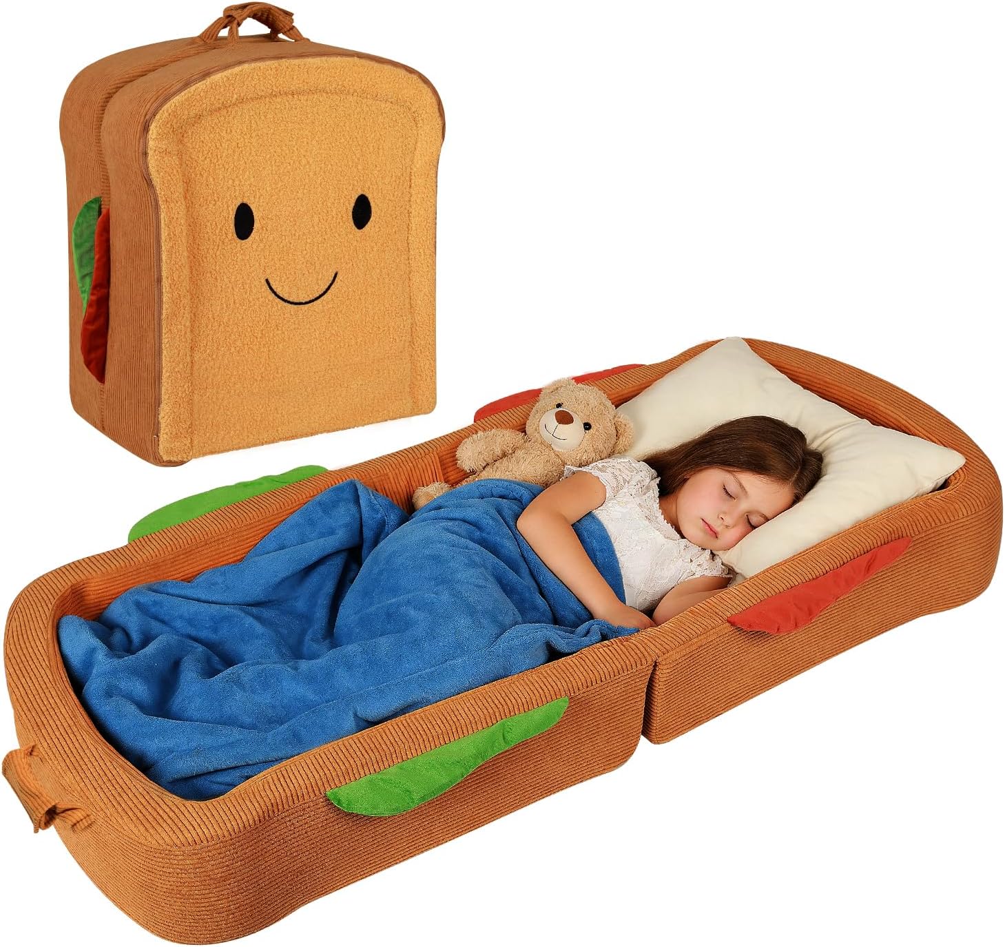 liftoza Toddler Travel Bed Sandwich Style - Portable Toddlers Floor Beds, Foldable Soft Foam Travel Crib for Baby and Kid, Washable Cover Toddler Cot with Safety Rail for Travel, Medium Size