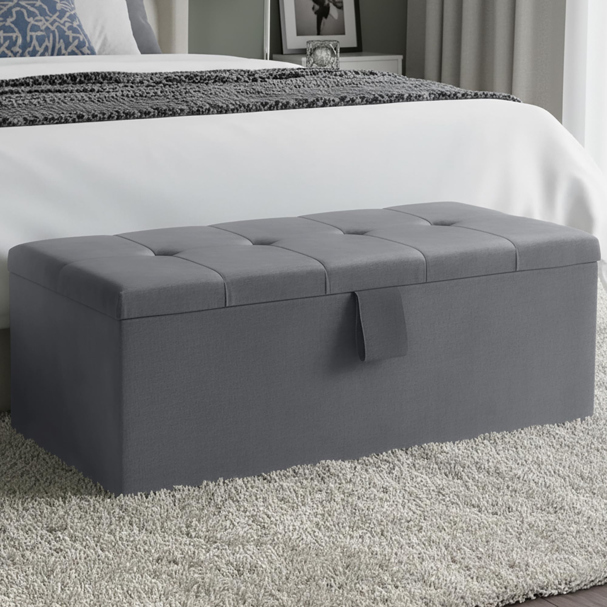 Harveys Large Cube Velvet Ottoman Storage Box, No Legs, Steel