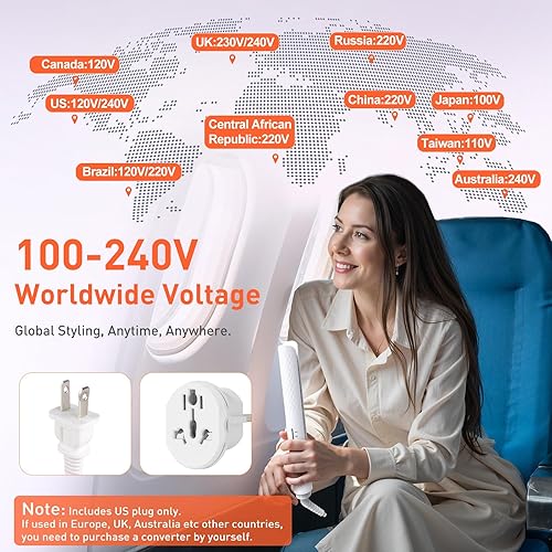 Miniatura 5 de Quico Plancha de pelo profesional de iones negativos, calentamiento rápido en 15 segundos, memoria de temperatura, 320 -450 , 110-240 V, apagado