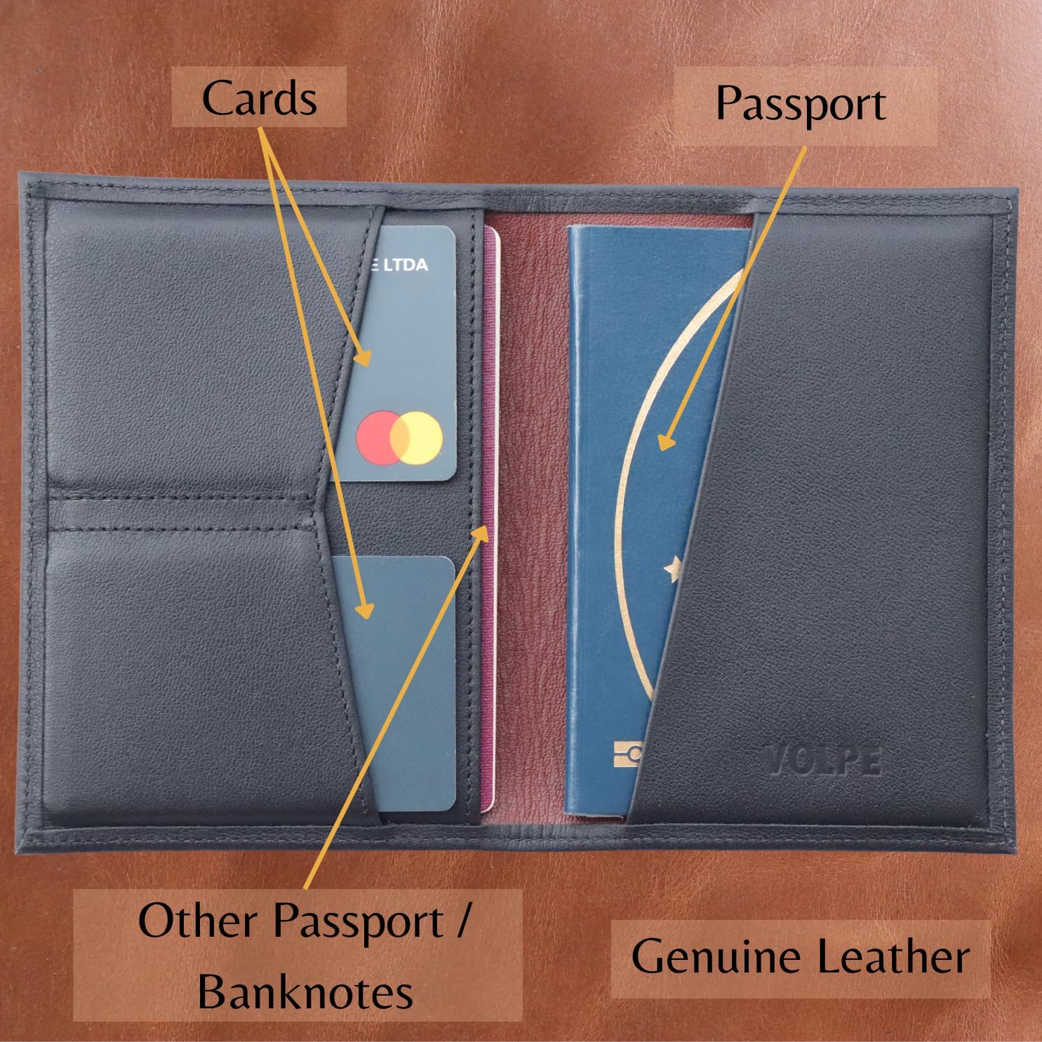 VOLPE Passport Wallet Genuine Leather for Men and Women