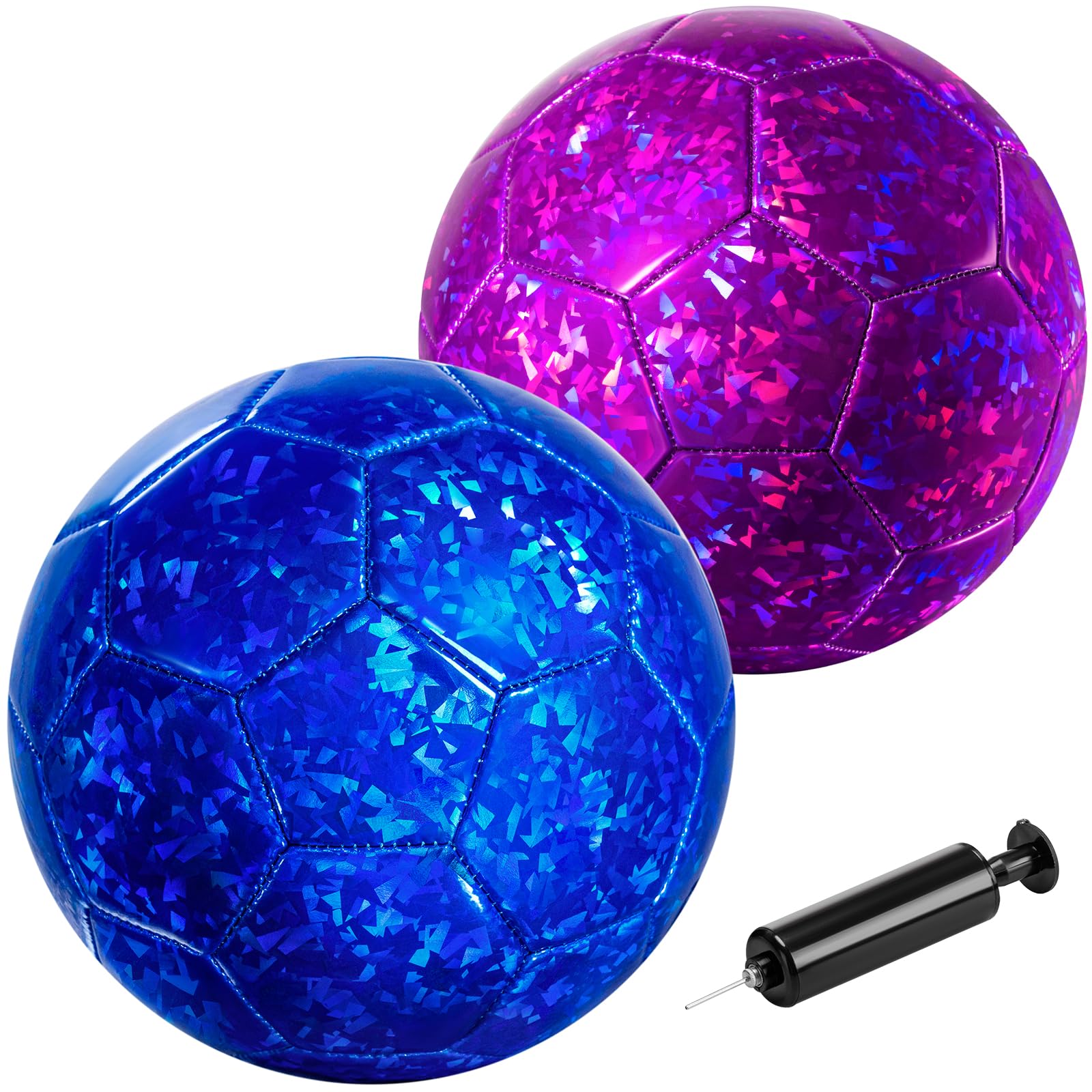 Vastoy 2Pcs Size 3 Football for Kids Age 3-8 Kids Football with Glittery Pattern Design Childrens Ball with Pump