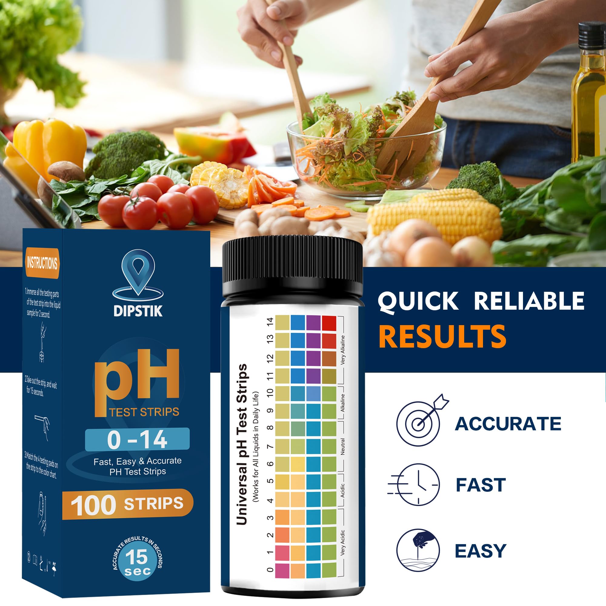 Bandelettes de test pH (0-14) - Bandelettes de test pH universelles pour l'eau potable, les aquariums, les piscines, les spas, 100 bandelettes de papier de tournesol pour tester le pH