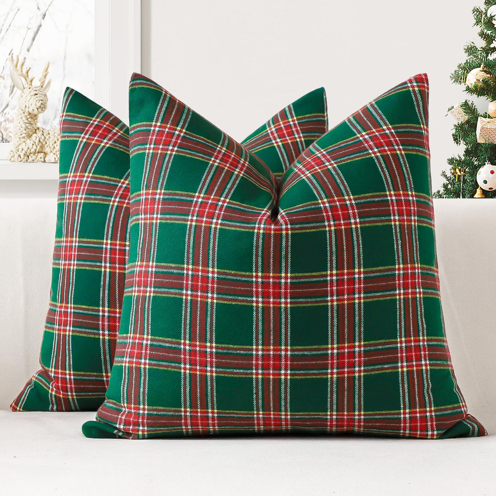 Housse de coussin Noël 61x61 cm vert et rouge à carreaux OTOSTAR Lot de 2