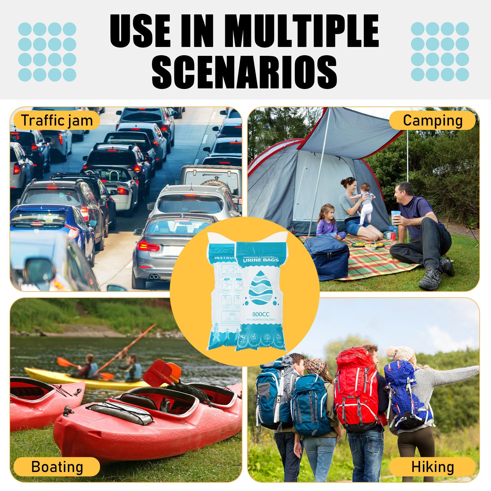 Nuogo 100 bolsas de orina desechables de 800 CC, bolsas de orina portátiles para mujeres, bolsas de urinario de emergencia para hombres, mujeres, niños, atascos de tráfico, camping, senderismo