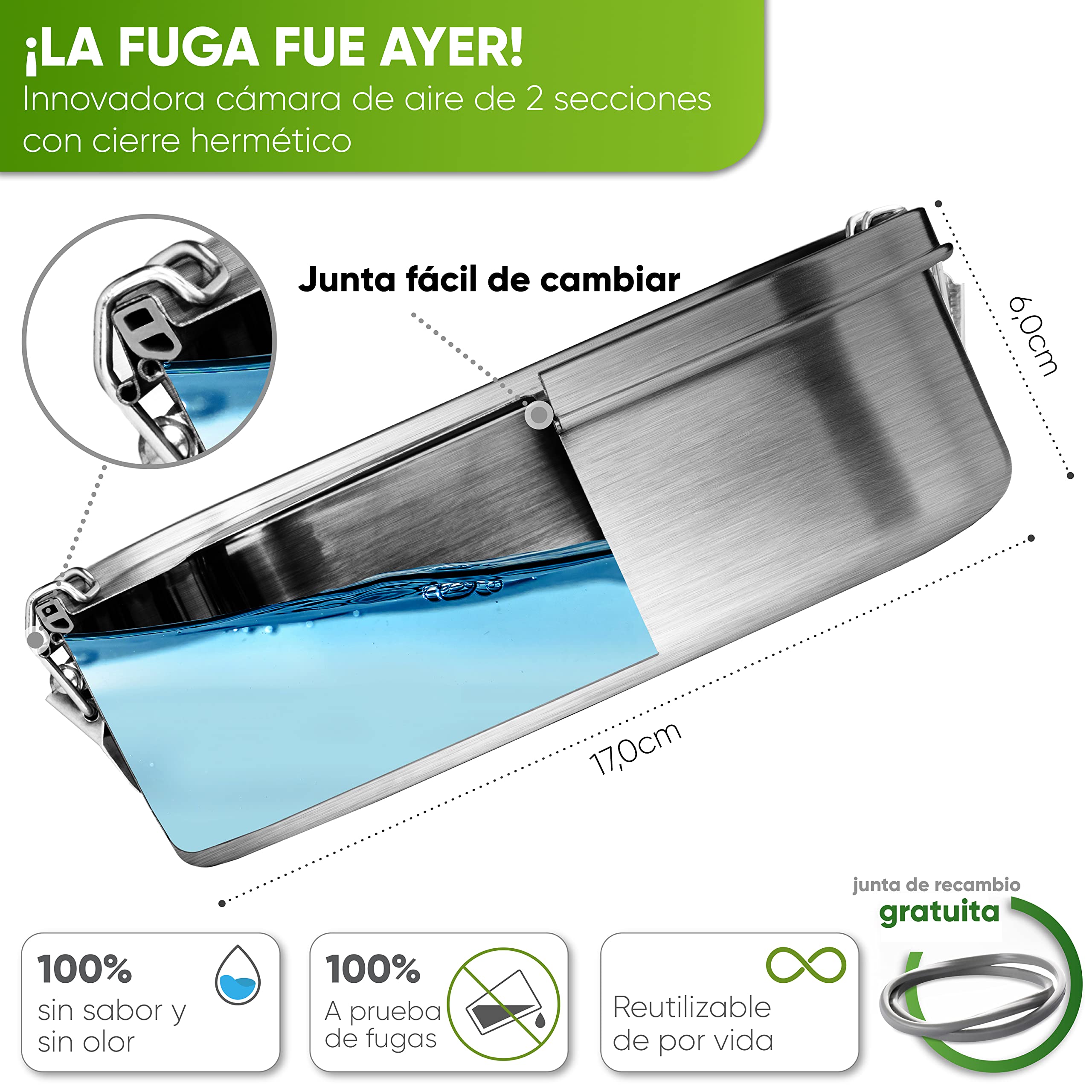 Blockhuette Fiambrera Acero inoxidable infantil Con 3 Compartimentos 800ml - Lunch Box Hermetica - Metálico Infantil y Adulto - Lunch box niños y Trabajo - Sin BPA - Oficina