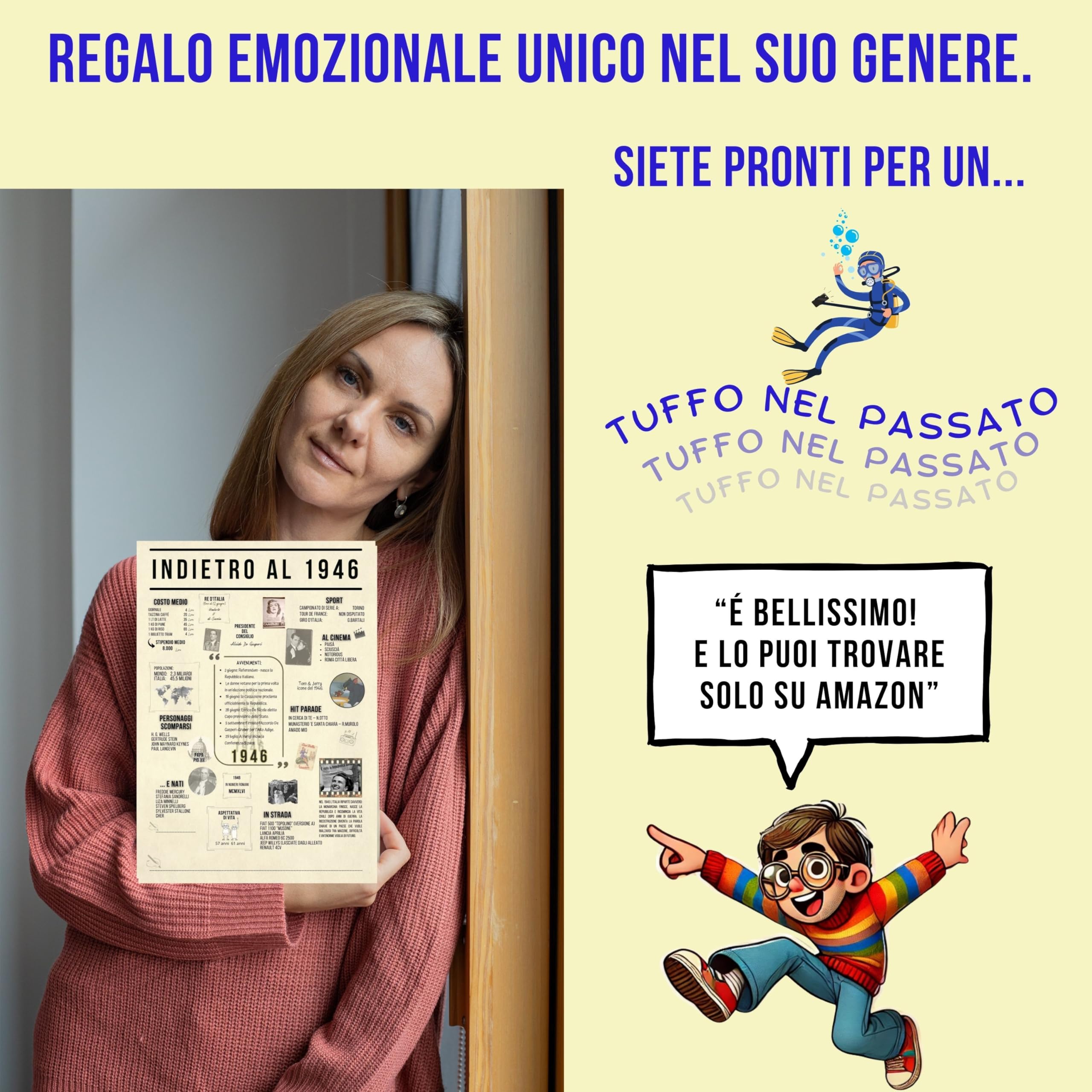 Poster 1946 anno di nascita regalo compleanno originale uomo donna maxi formato A4 da incorniciare con busta Made in Italy